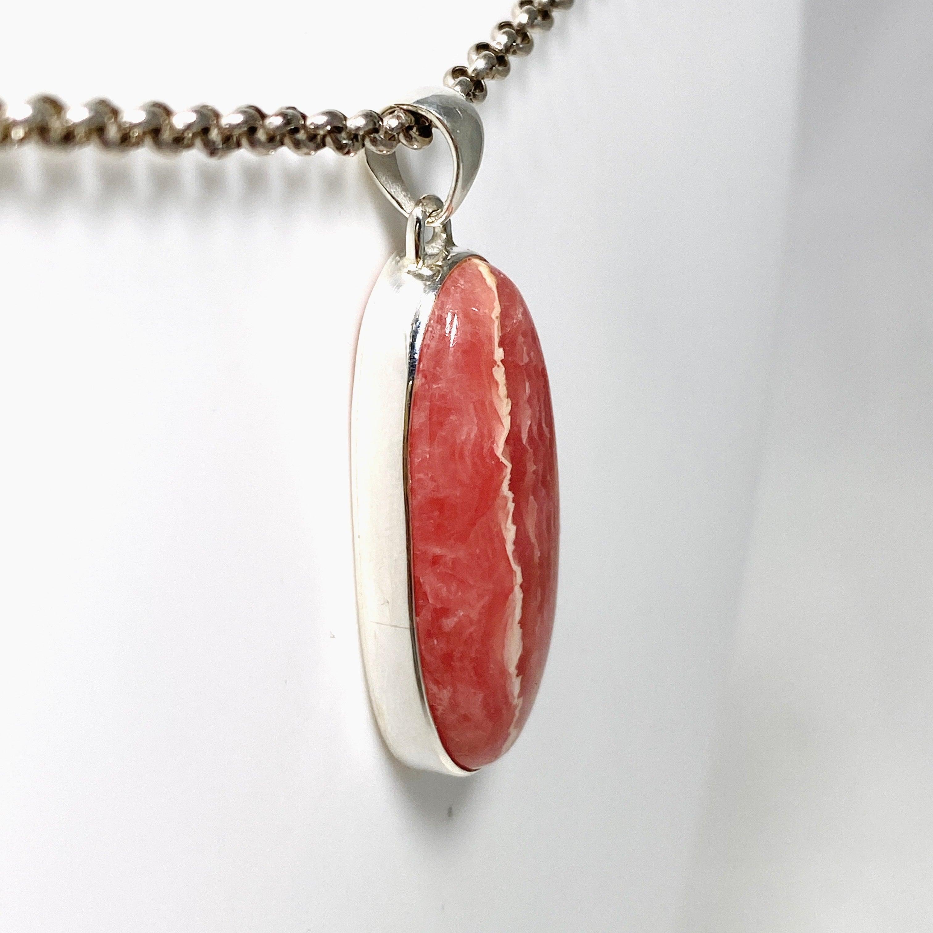 Natural Rhodochrosite Oval Pendant Necklace KPGJ4319 - Elegant Gemstone Jewelry for Women, Perfect for Gifts & Special Occasions
