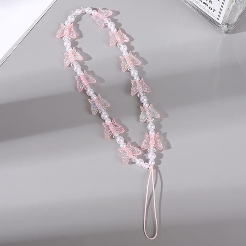 1-2 PCS Natural Stone Beaded Phone Lanyard - Handmade Butterfly Charm Strap for Women & Girls | Rainbow Keychain for Phone, Purse & Backpack Accessories