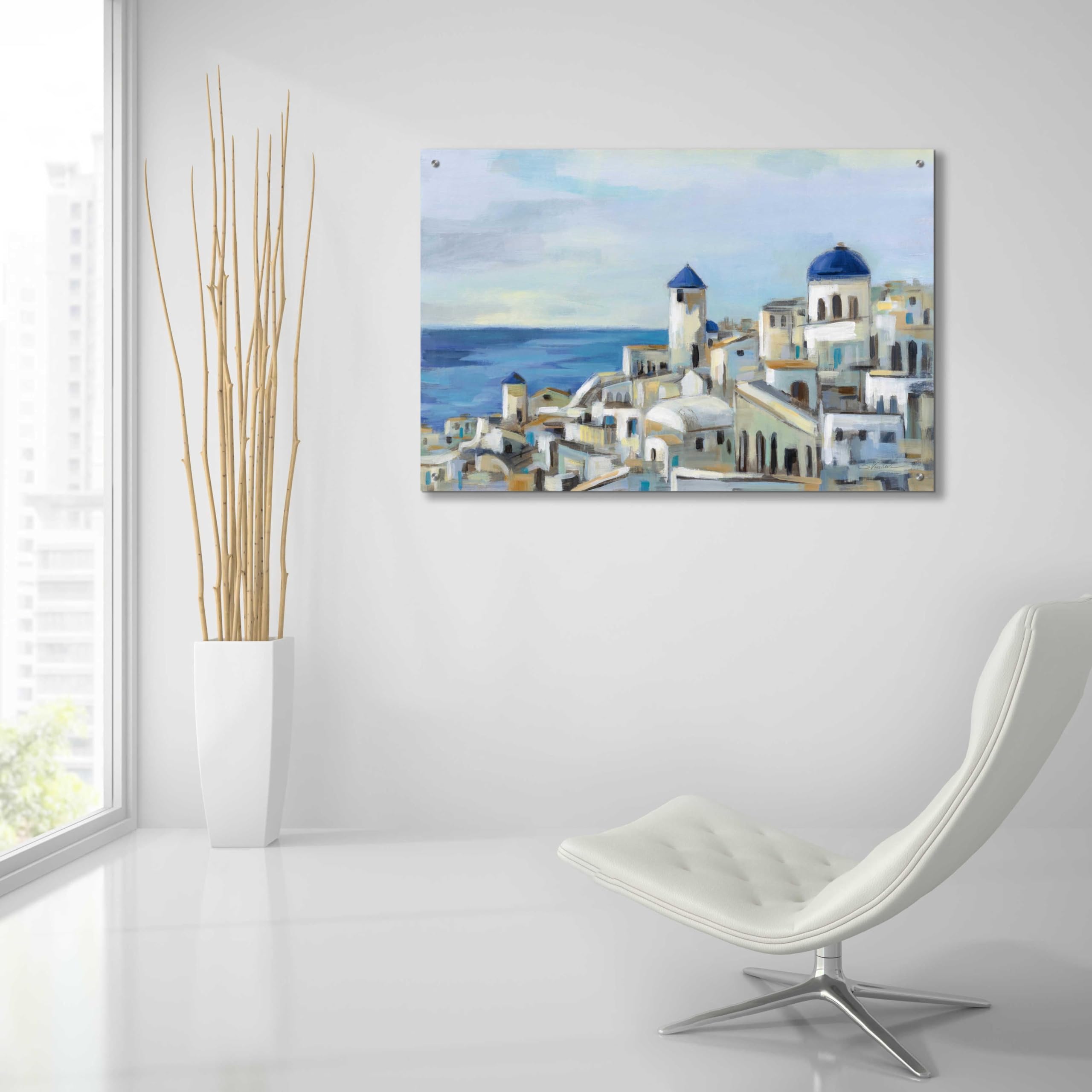Silvia Vassileva 'Santorini View I' Acrylic Glass Wall Art - 36x24 Inches Modern Home Decor for Living Room, Bedroom & Office