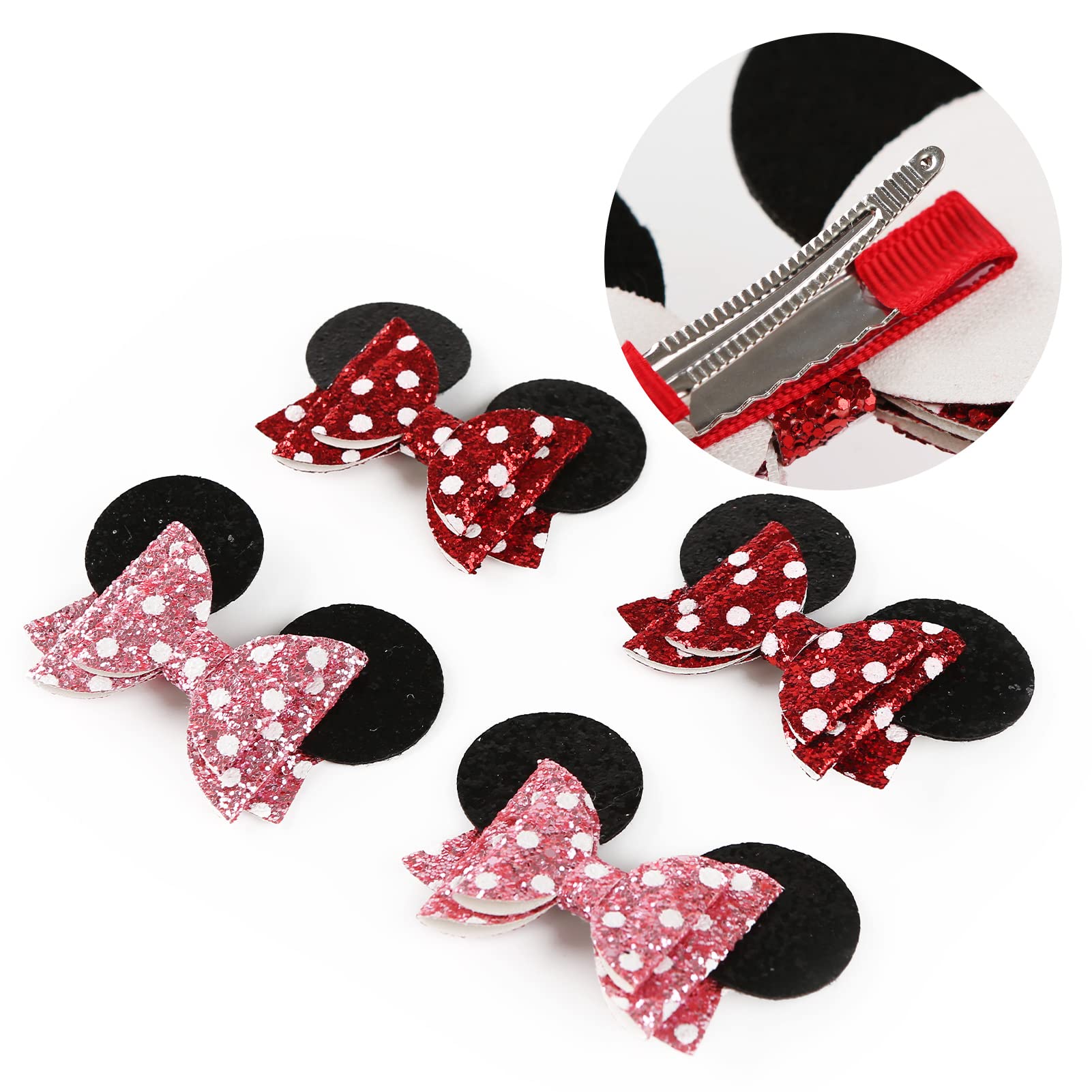 Disney-Inspired Mouse Ears Hair Bow Clips | Polka Dot Barrettes for Girls | Glitter Costume Accessories | Perfect for Birthday Parties, Halloween & Cosplay