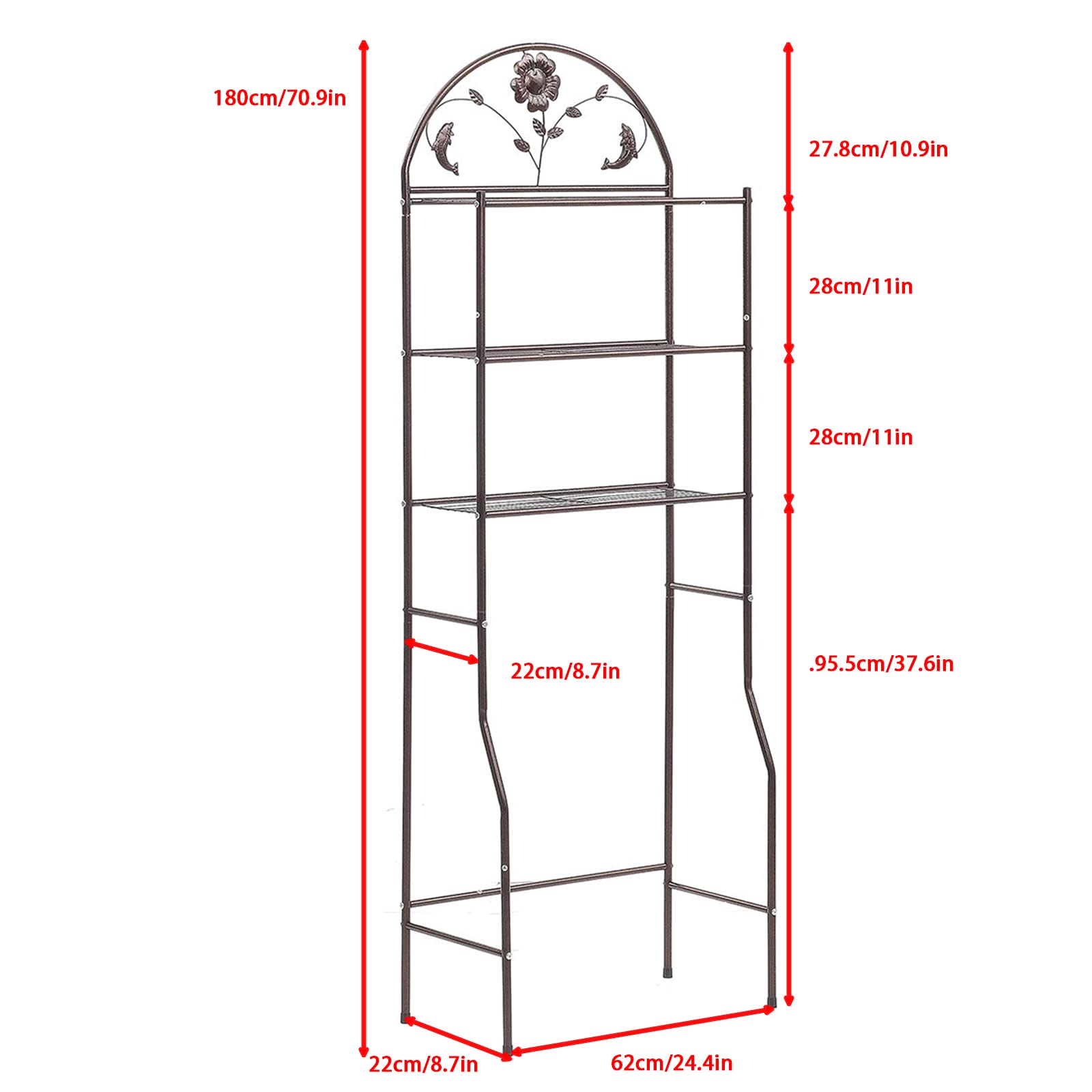 LYNICESHOP 3-Tier Over The Toilet Storage Shelf - Heavy Duty Iron Bathroom Organizer Space Saver, Free Standing Toilet Shelf Rack in Bronze - Perfect for Small Bathrooms, Apartments & Dorm Rooms to Maximize Storage Space