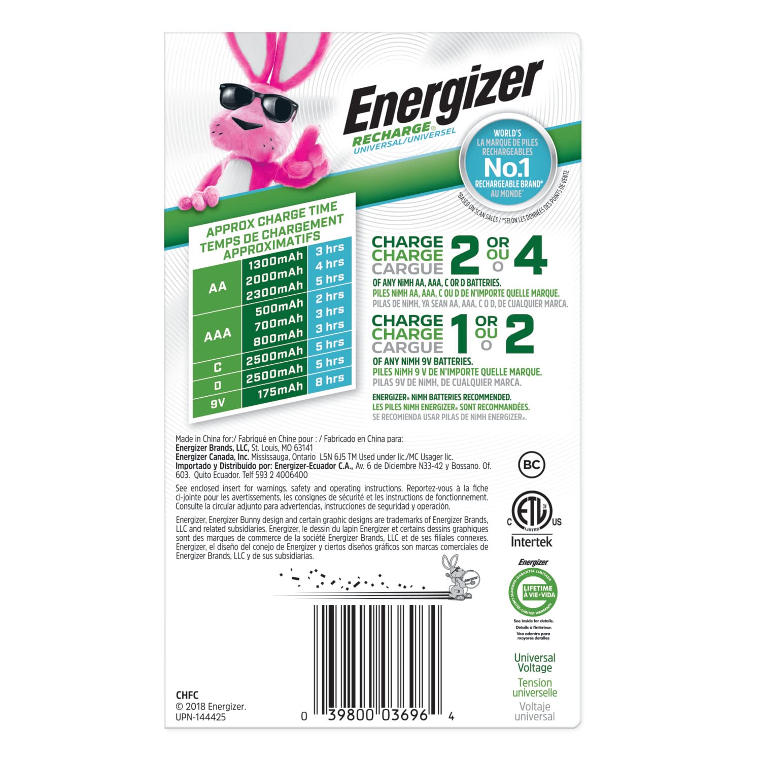 Energizer Rechargeable Battery Charger for C, D, AA, AAA & 9V Batteries - Fast Charging for Home, Office & Emergency Power Supply
