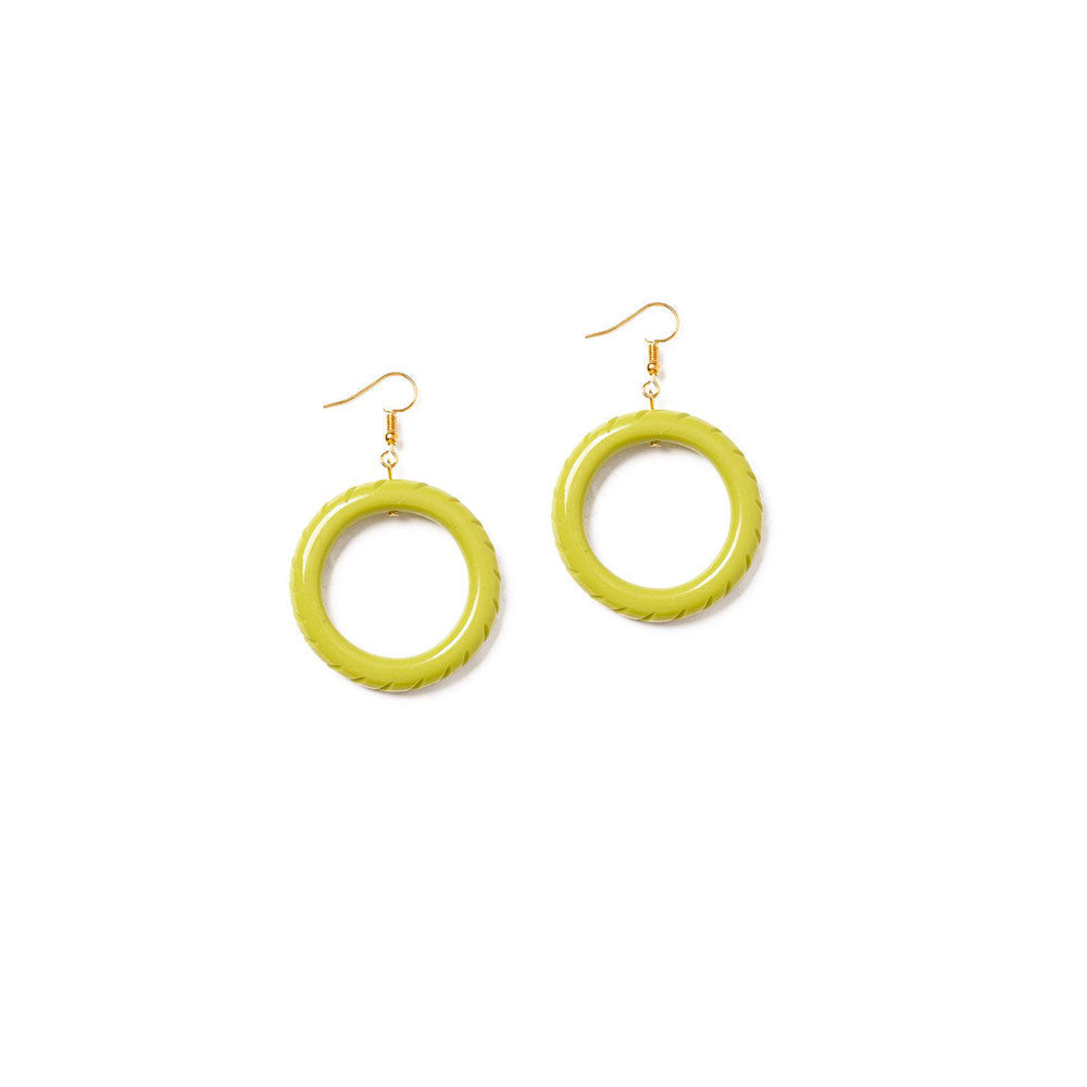 Vintage Chartreuse Heavy Carve Drop Hoop Earrings for Women | 1980s Inspired Statement Jewelry | Perfect for Parties, Weddings & Retro Fashion Outfits