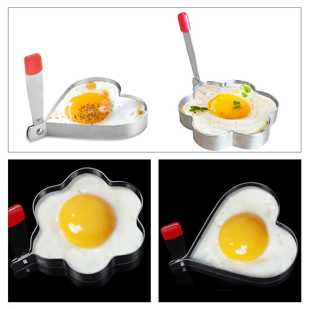 2 Pack Stainless Steel Egg Rings with Heat-Resistant Handle - Non Stick Pancake Mold, Fried Egg Cooking Rings for Perfect Eggs & Pancakes - Ideal for Breakfast, McMuffins, Sandwiches & More