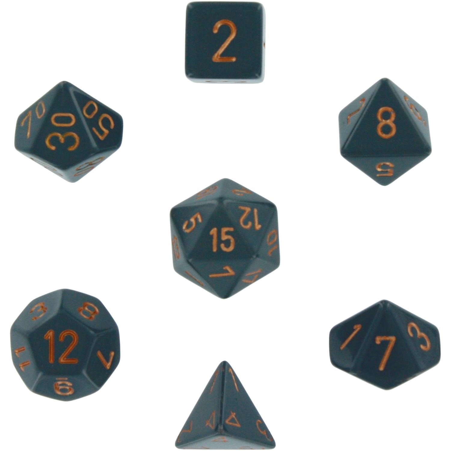 Chessex Polyhedral 7-Die Opaque Dice Set - Dark Gray with Copper Numbers | RPG, D&D, Tabletop Gaming Accessories