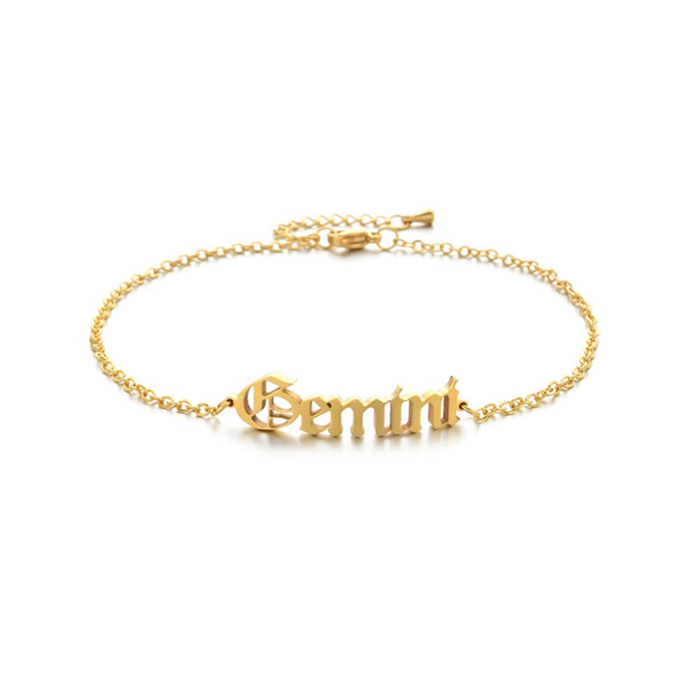 18K Gold Plated Zodiac Constellation Bracelet - Stainless Steel Old English Letter Anklet Jewelry for Women, Birthday Gift for Her | Perfect for Daily Wear, Special Occasions & Astrology Lovers