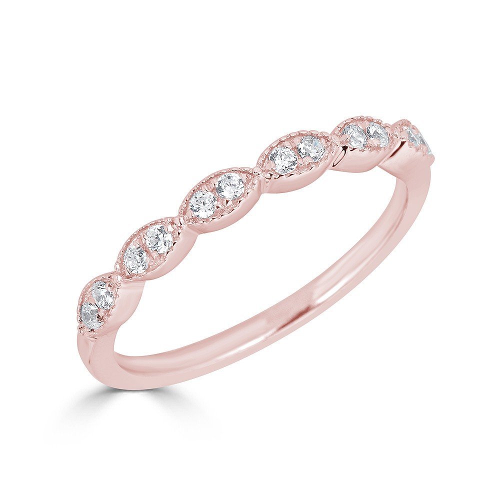 14KT Gold 1/5 CTW Marquise Diamond Stackable Wedding Band Ring for Women - Perfect for Anniversary, Engagement & Everyday Elegance
