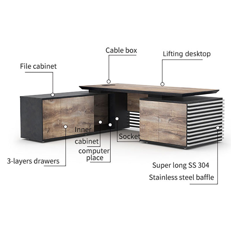 PHOENIX 2.0 Electric Height Adjustable Standing Desk with Left Return - 2.8m Warm Oak & Black Finish | Perfect for Home Office & Workspace Ergonomics