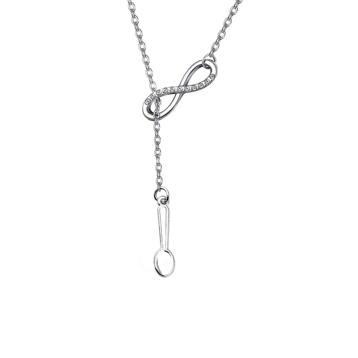 BEKECH Infinity Spoon Necklace - Elegant Spoon Pendant Lariat Y Necklace, Spoon Theory Jewelry for Chronic Illness Awareness - Perfect Spoonie Gift for Women (Ideal for Daily Wear, Special Occasions & Supportive Gifting)