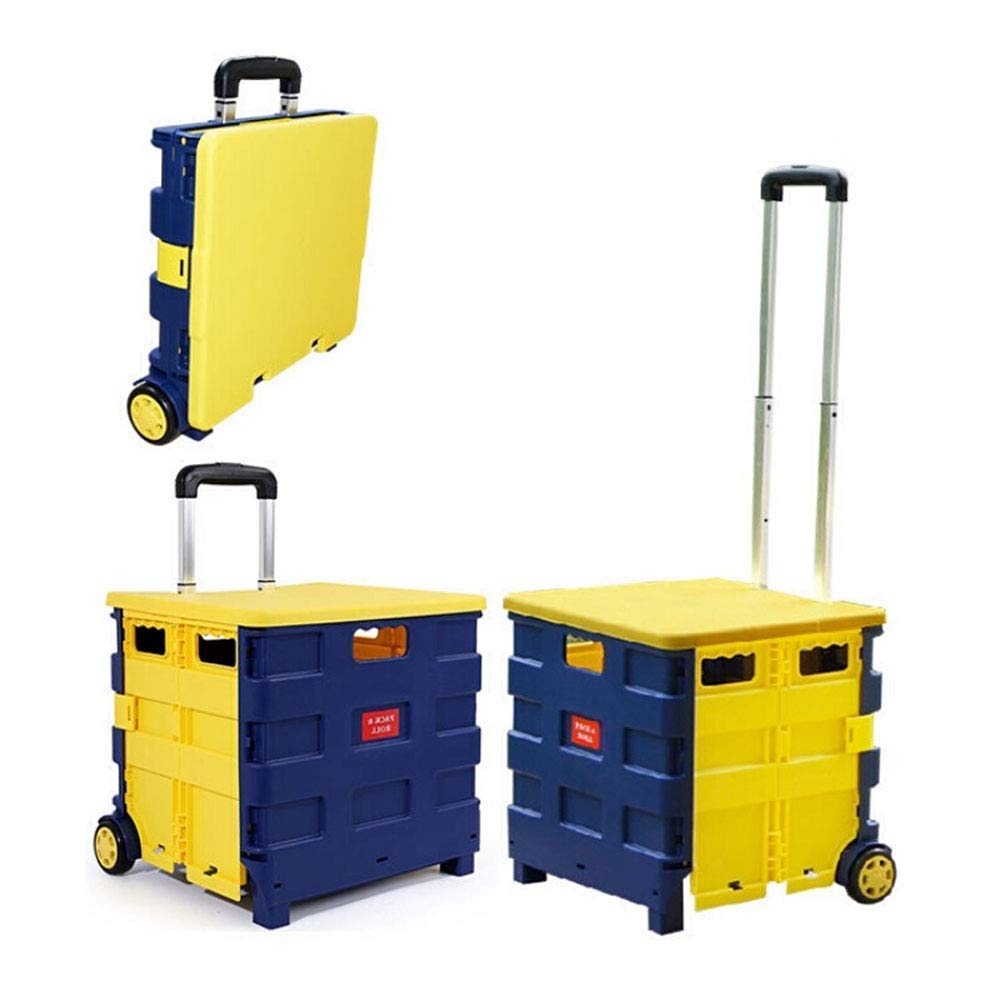 Heavy Duty Collapsible Two-Wheeled Utility Cart with Lid & Seat - Lightweight Rolling Handcart for Groceries, Shopping, and Storage | Perfect for Supermarkets, Camping, and Home Organization