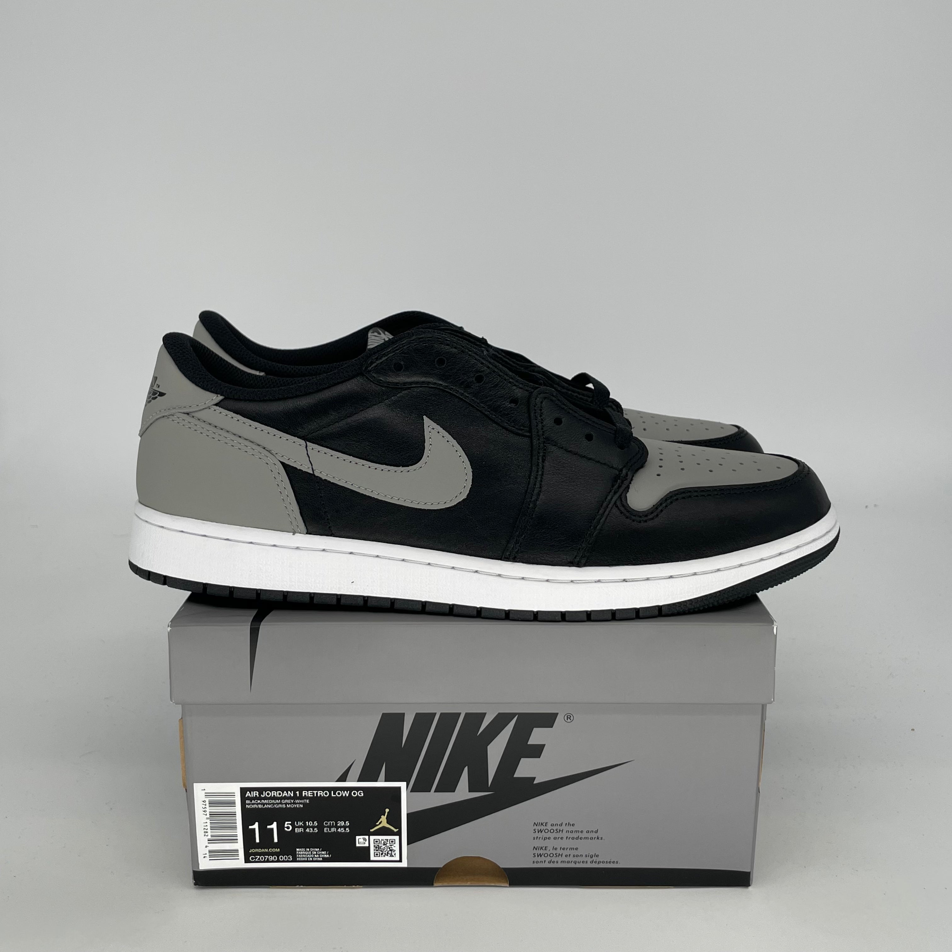 AIR JORDAN 1 LOW SHADOW Sneakers - Men's Size 11.5 (CZ0790-003) - Retro Basketball Shoes for Streetwear & Casual Outfits