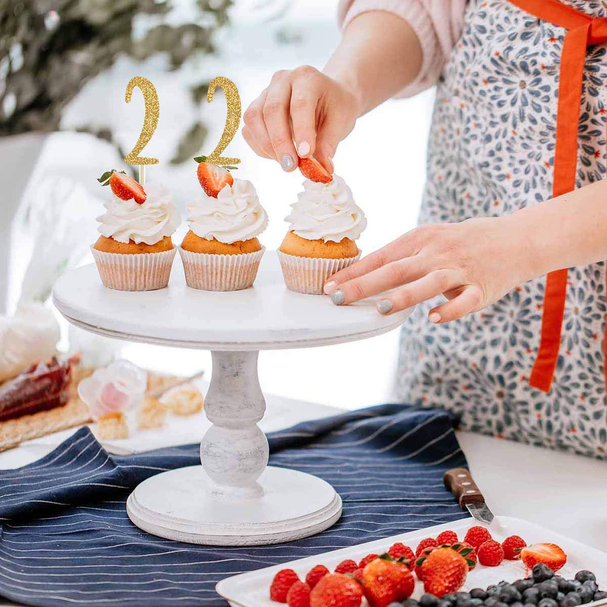 24-Pack Gold Glitter Number 2 Cupcake Toppers - Happy 2nd Birthday Party Decorations for Baby, Toddler & Kids Celebrations - Perfect for Birthday Cakes, Cupcakes & Dessert Table Decor