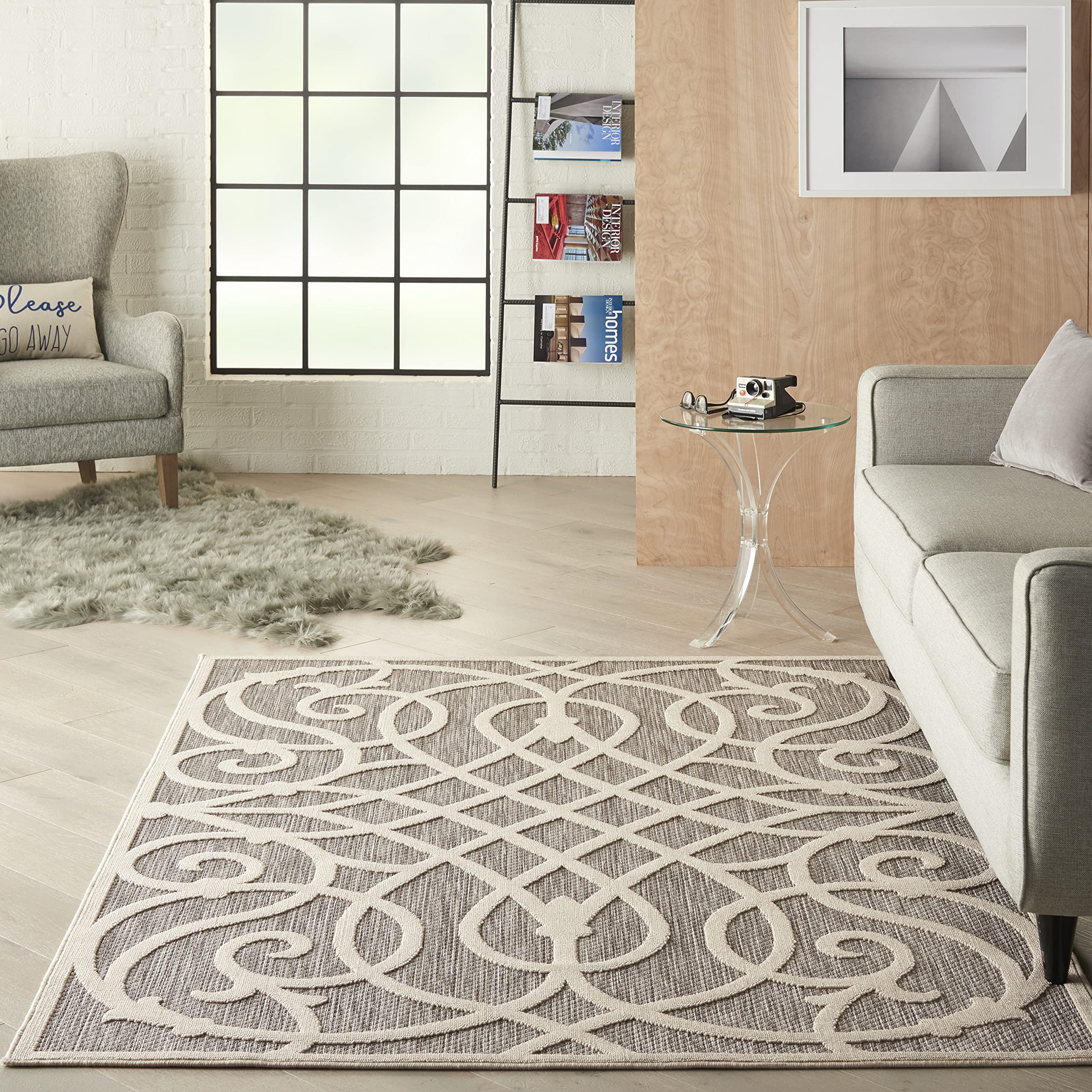 Nourison Palamos Indoor/Outdoor 6' x 9' Area Rug - Soft Grey, Easy to Clean, Non-Shedding | Perfect for Bedroom, Living Room, Dining Room, Backyard, Deck & Patio (6x9) - Adds Comfort & Style to Any Space