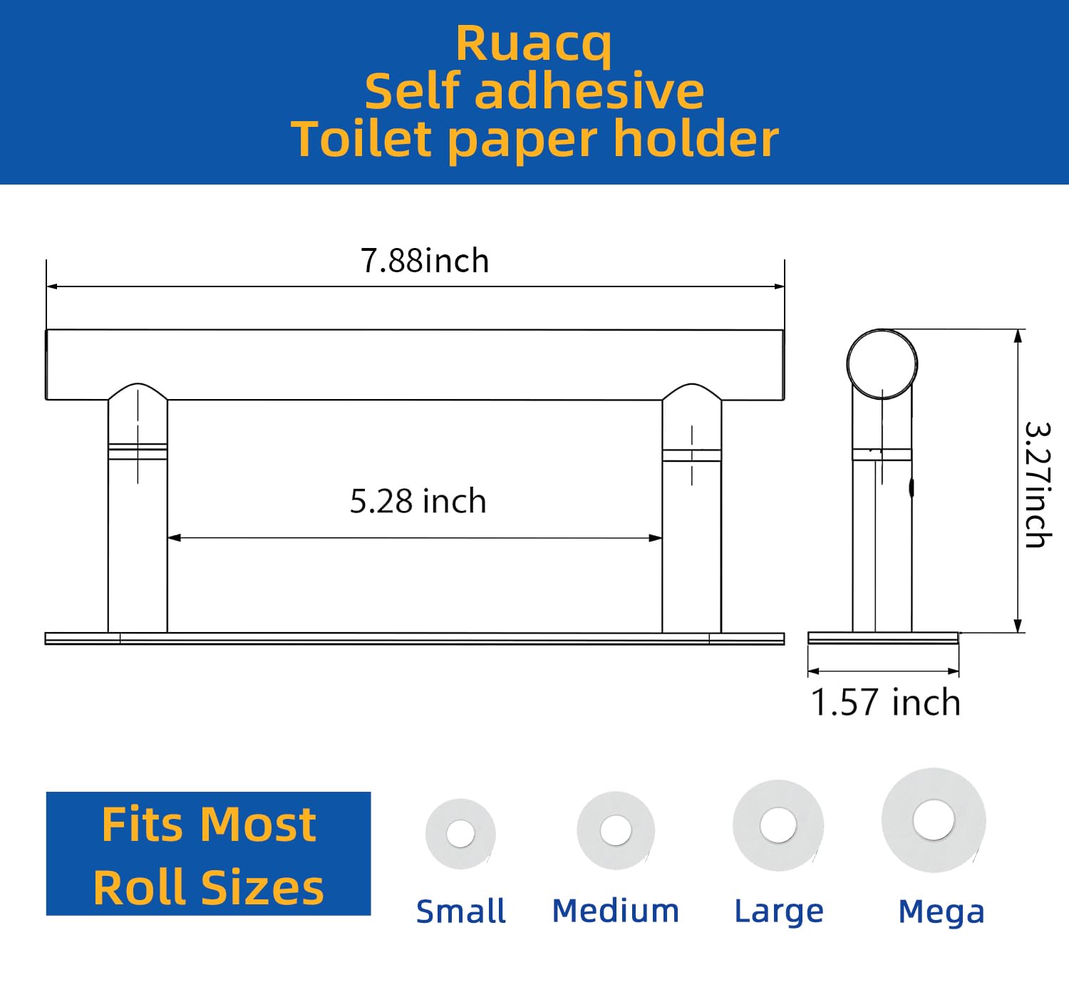 Ruacq Self-Adhesive Toilet Paper Holder - Brushed Stainless Steel 304, Double Post Pivoting Design, Wall Mounted or Stick-On Bathroom Tissue Roll Holder - Perfect for Modern Homes, Apartments & RVs