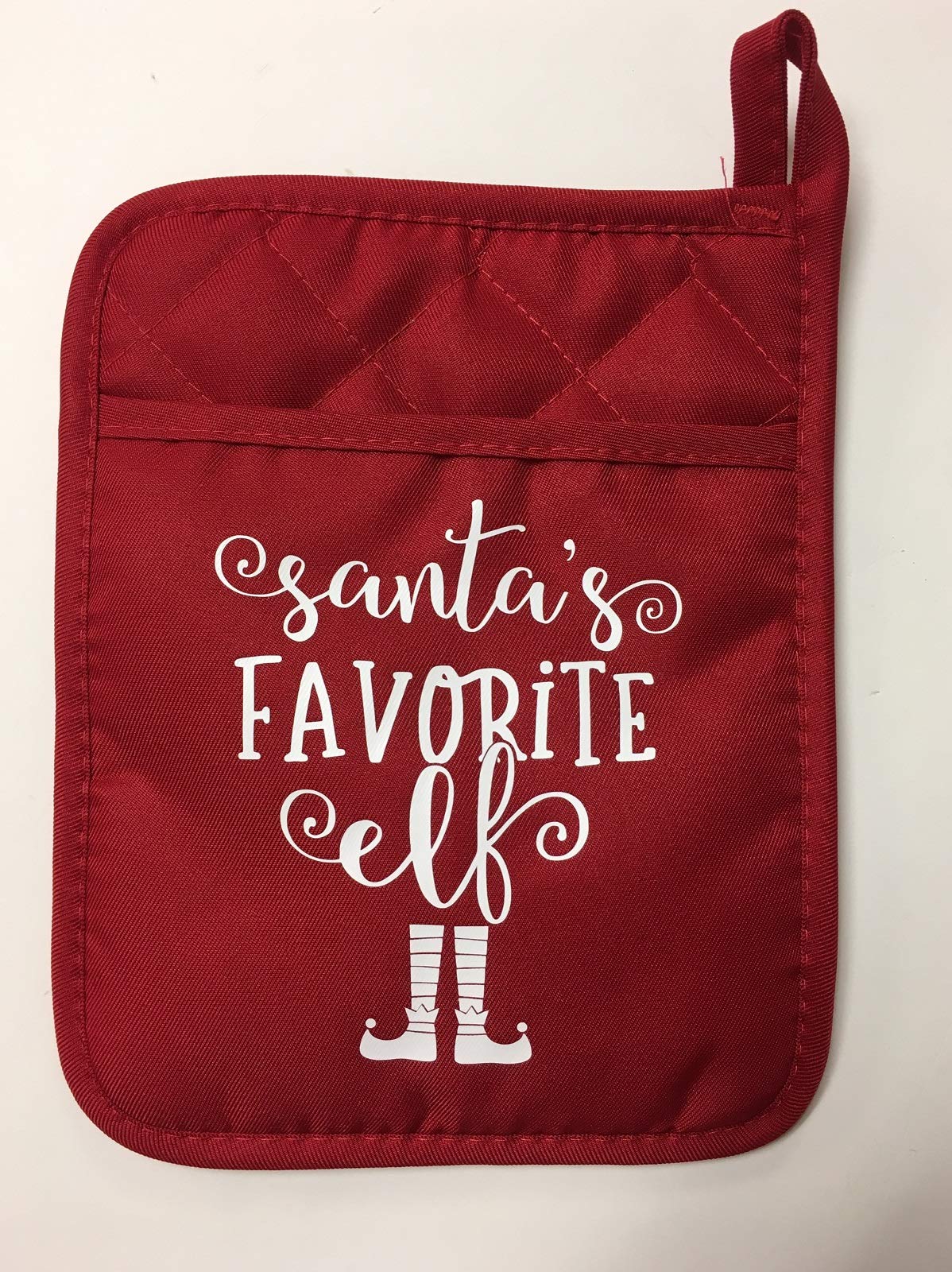 Santa's Favorite Elf Holiday Kitchen Oven Mitt & Pot Holder Set - Red & White Christmas Baking Accessories for Cookies, Roasts & Festive Cooking