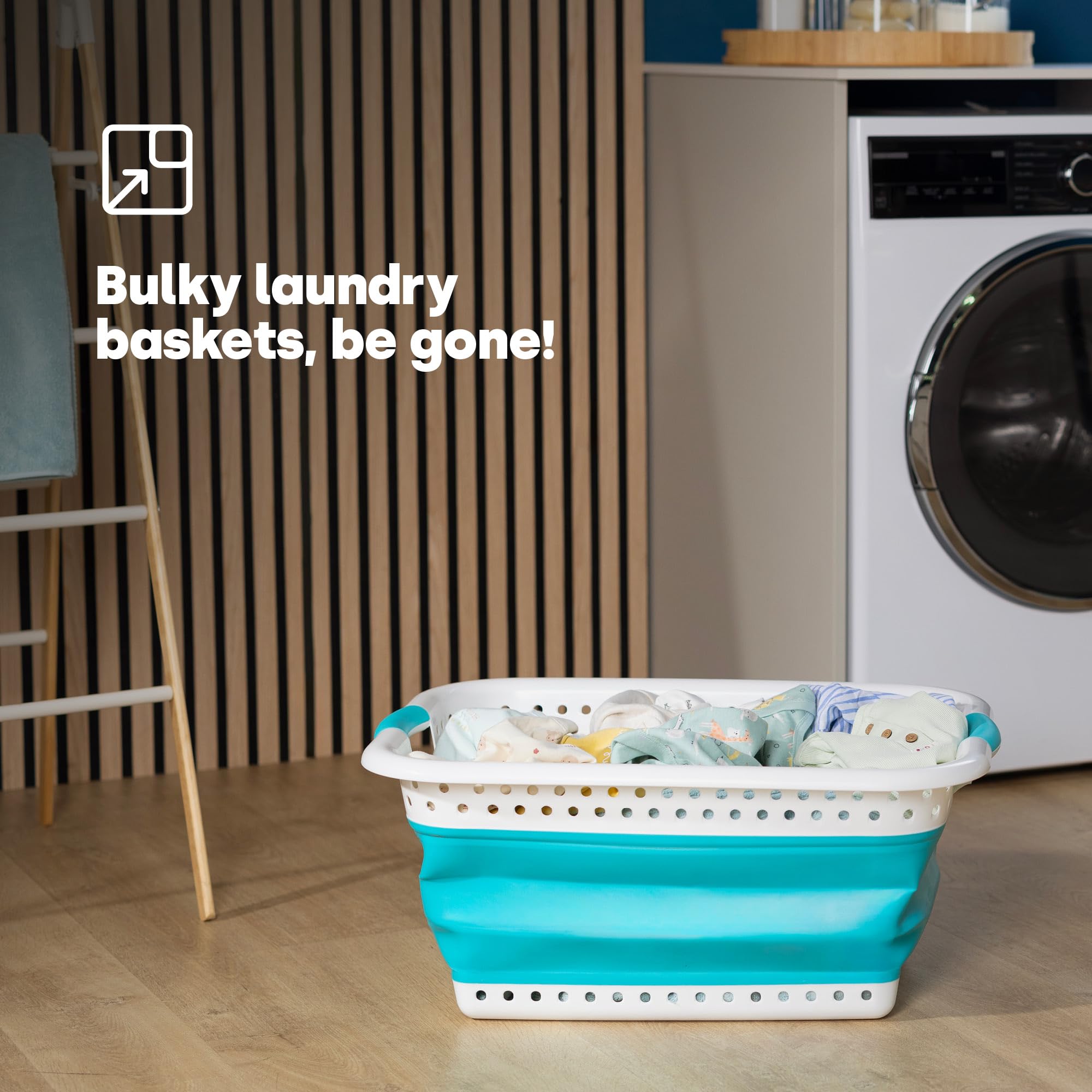 LIVIVO Collapsible Laundry Basket - 58L Large Capacity Foldable Washing Bin with Comfortable Handles - Space Saving Storage Solution for Laundry Room, Dorm, RV & Travel (Turquoise)