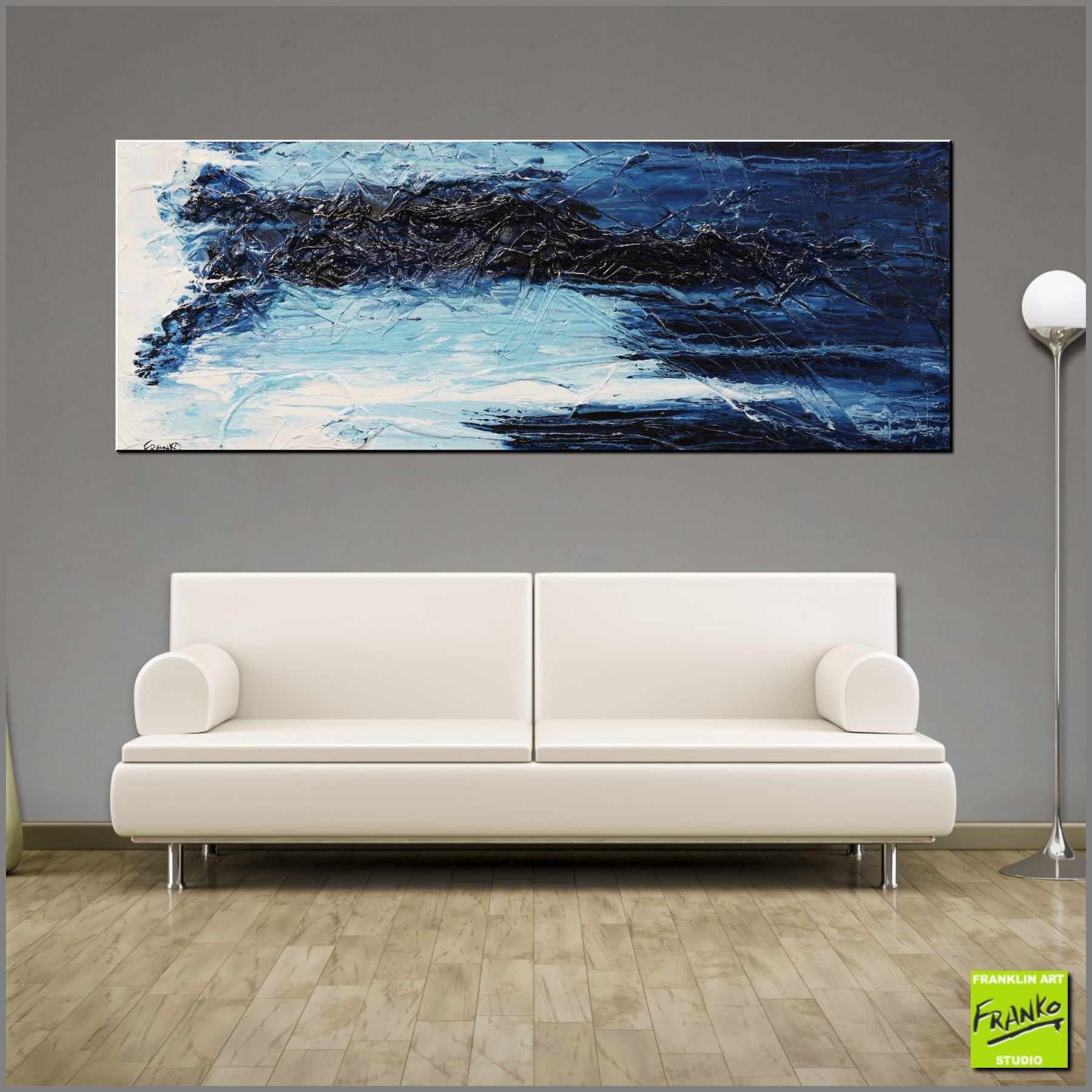 Bluey Blue 160cm x 60cm Blue White Textured Abstract Canvas Wall Art - Modern Home Decor for Living Room, Bedroom & Office