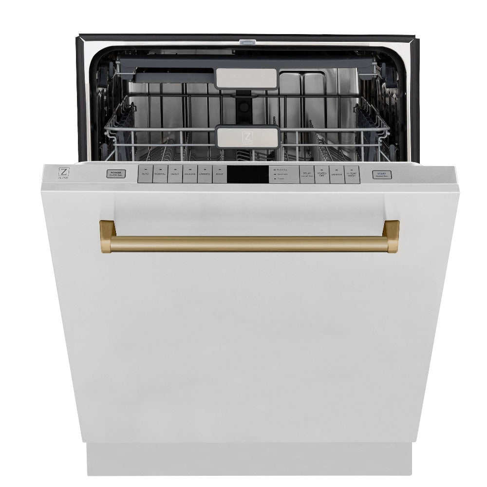 ZLINE Autograph Edition 30-inch Stainless Steel Dual Fuel Range Kitchen Package with Range Hood, Dishwasher & Refrigerator - Champagne Bronze Accents (4KAPR RARHDWM30 CB) | Premium Kitchen Appliances for Modern Homes & Professional Chefs