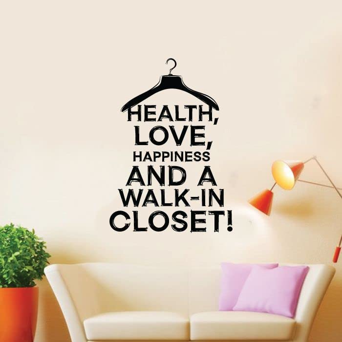 Vinyl Wall Art Decal Sticker - Inspirational Closet Quote 'Health, Love, Happiness' for Walk-In Closets, Dressing Rooms & Wardrobes (30x22 Inch) - Perfect for Home Decor, Bedroom & Fashion Lovers' Space