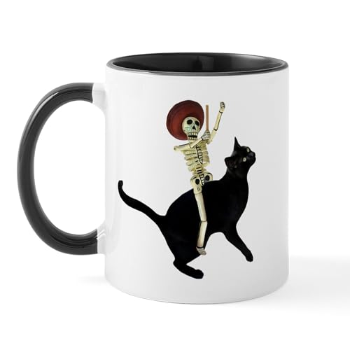 White/Black Inside - Skeleton On Cat Mug
