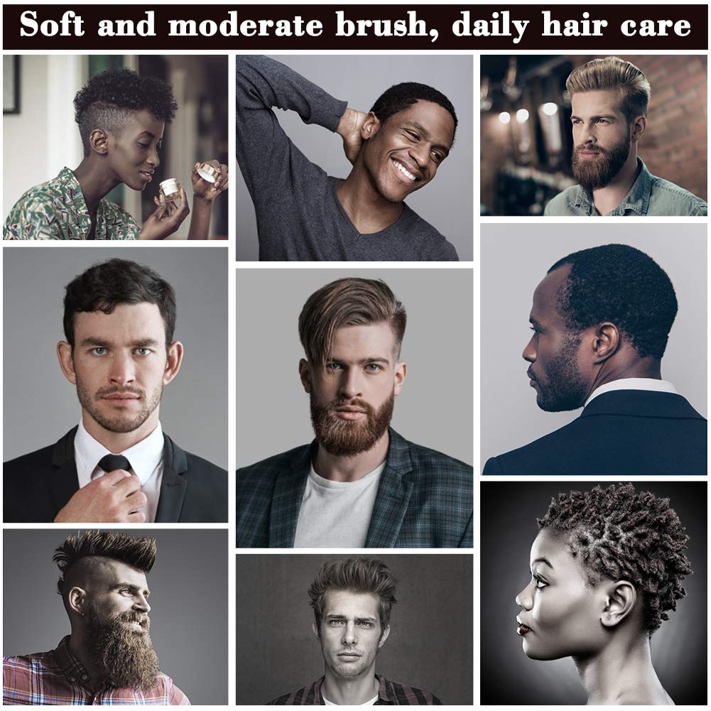Haofy Natural Boar Bristle Hair Brush with Mahogany Handle - Best for Men & Women with Thick, Curly, Wavy, Long, Coarse or Dry Hair - Perfect for Daily Styling, Detangling & Scalp Massage at Home or Salon