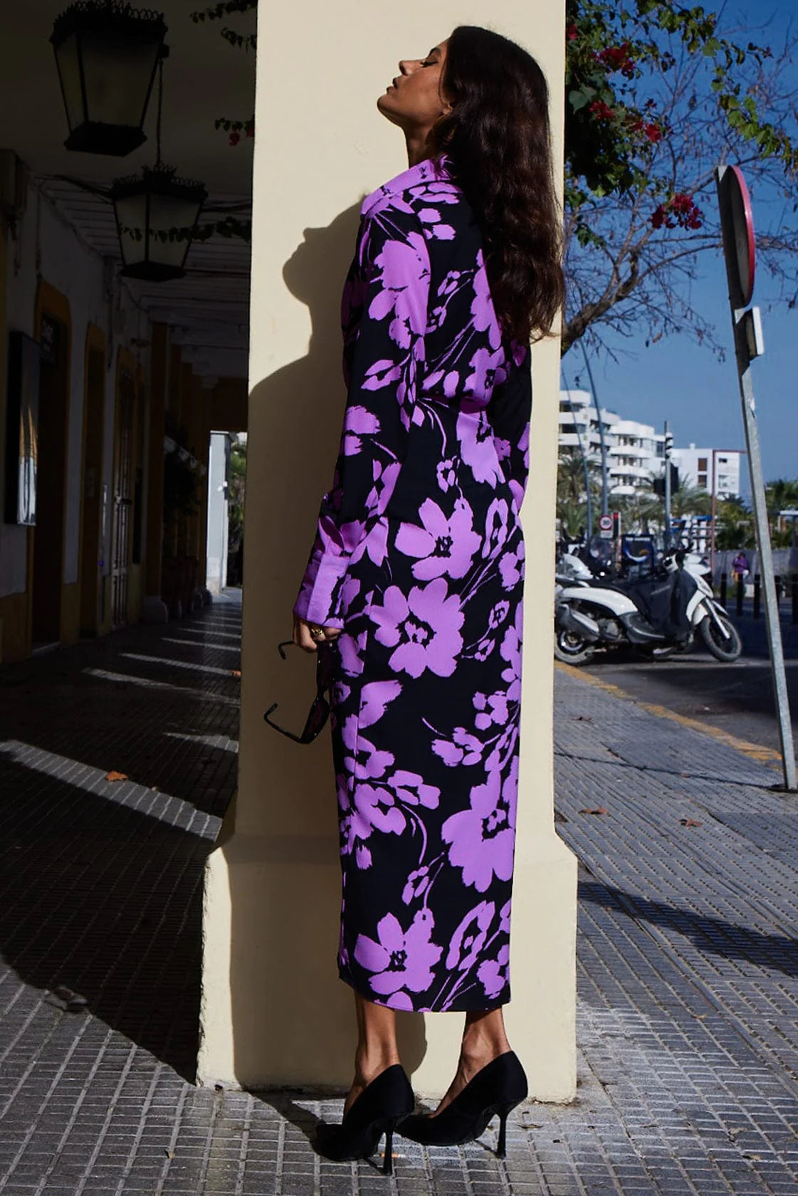 Frankie Wrap Dress for Women - Floral Print Lilac & Black Midi Dress, Elegant V-Neck & Belted Waist - Perfect for Office, Date Night & Summer Outings