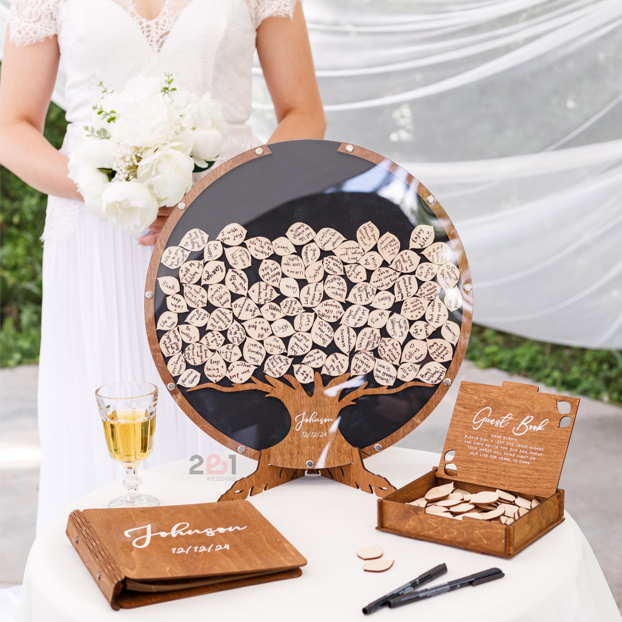 Personalized Rustic Wedding Guest Book Alternative - Unique Three-Shaped Guest Sign-In Book for Ceremony, Bridal Shower & Party Decor (Indoor/Outdoor Use) - Perfect for Barn, Beach & Garden Weddings