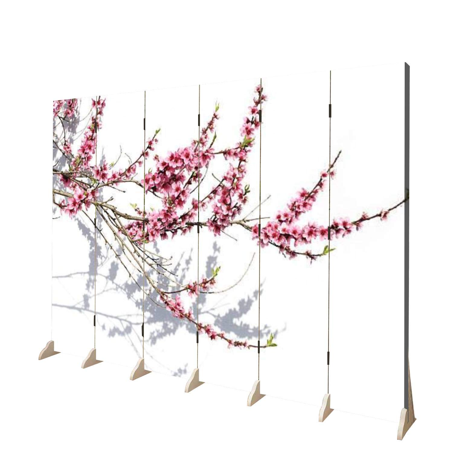 Large Wooden Room Divider with Blooming Tree Design - 6-Panel Folding Privacy Screen, Dual-Sided Canvas Partition for Home & Office - Perfect for Living Room, Bedroom, or Studio Space Divider