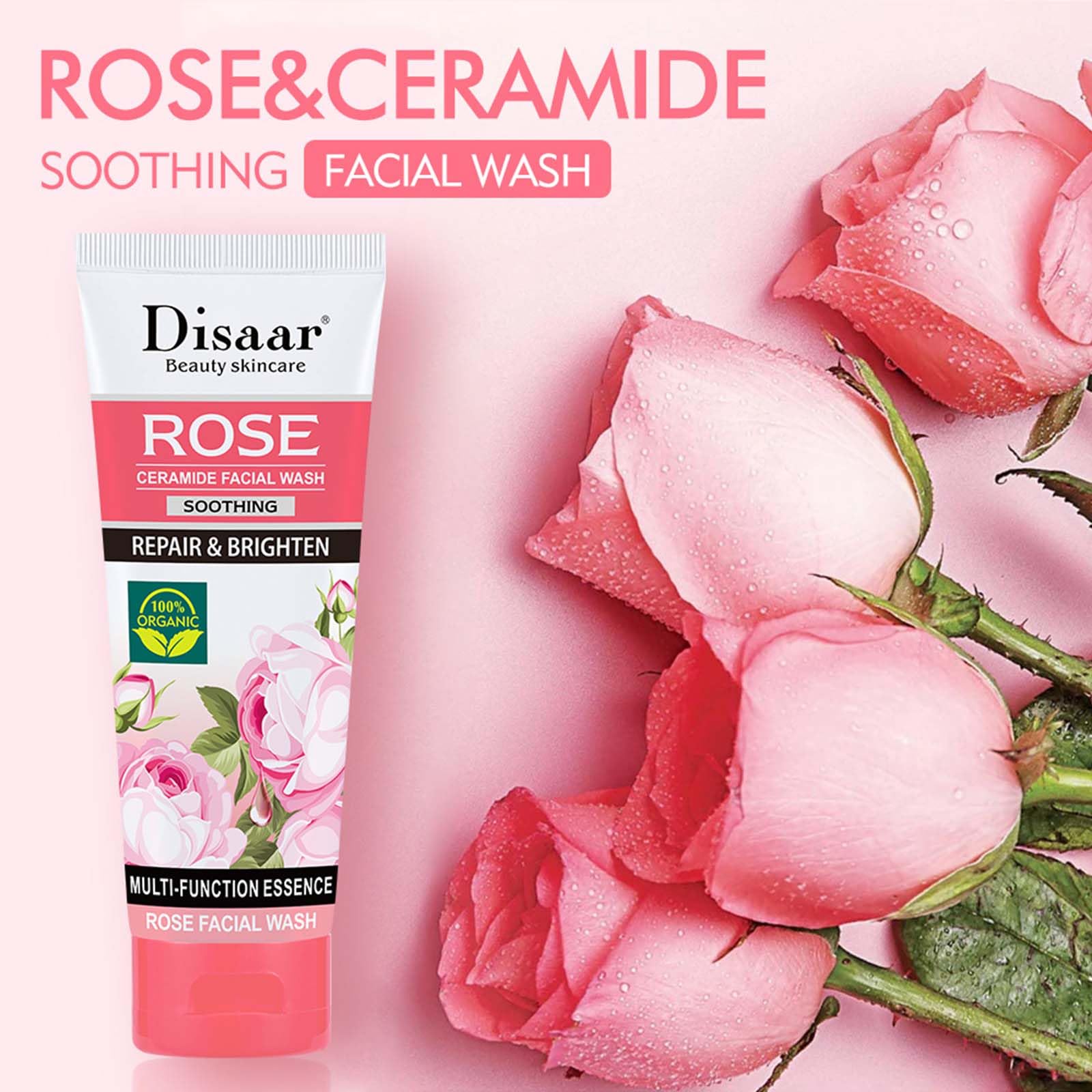 Rose Foaming Facial Cleanser with Rose Extract - Deep Cleansing & Moisturizing for Blackhead Removal, Hydrates & Balances Skin | Perfect for Daily Skincare Routine & Makeup Removal