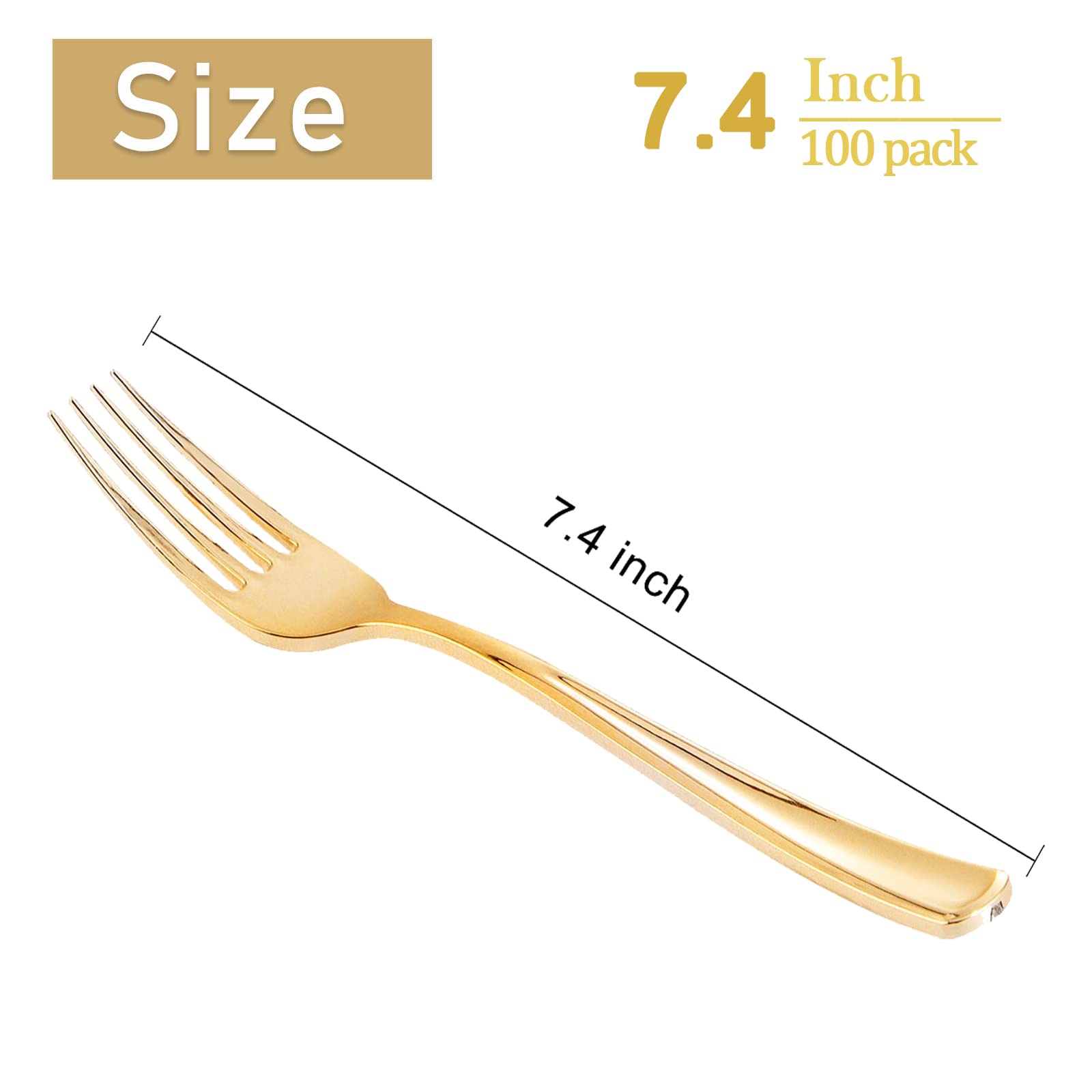 100 Pcs Gold Plastic Forks Heavy Duty Disposable Cutlery - BPA-Free, Sturdy & Durable 7.4 Inch Elegant Forks for Desserts, Parties, Weddings, Picnics, Catering Events and Daily Use - Perfect for Birthday Celebrations, Baby Showers and Office Luncheons