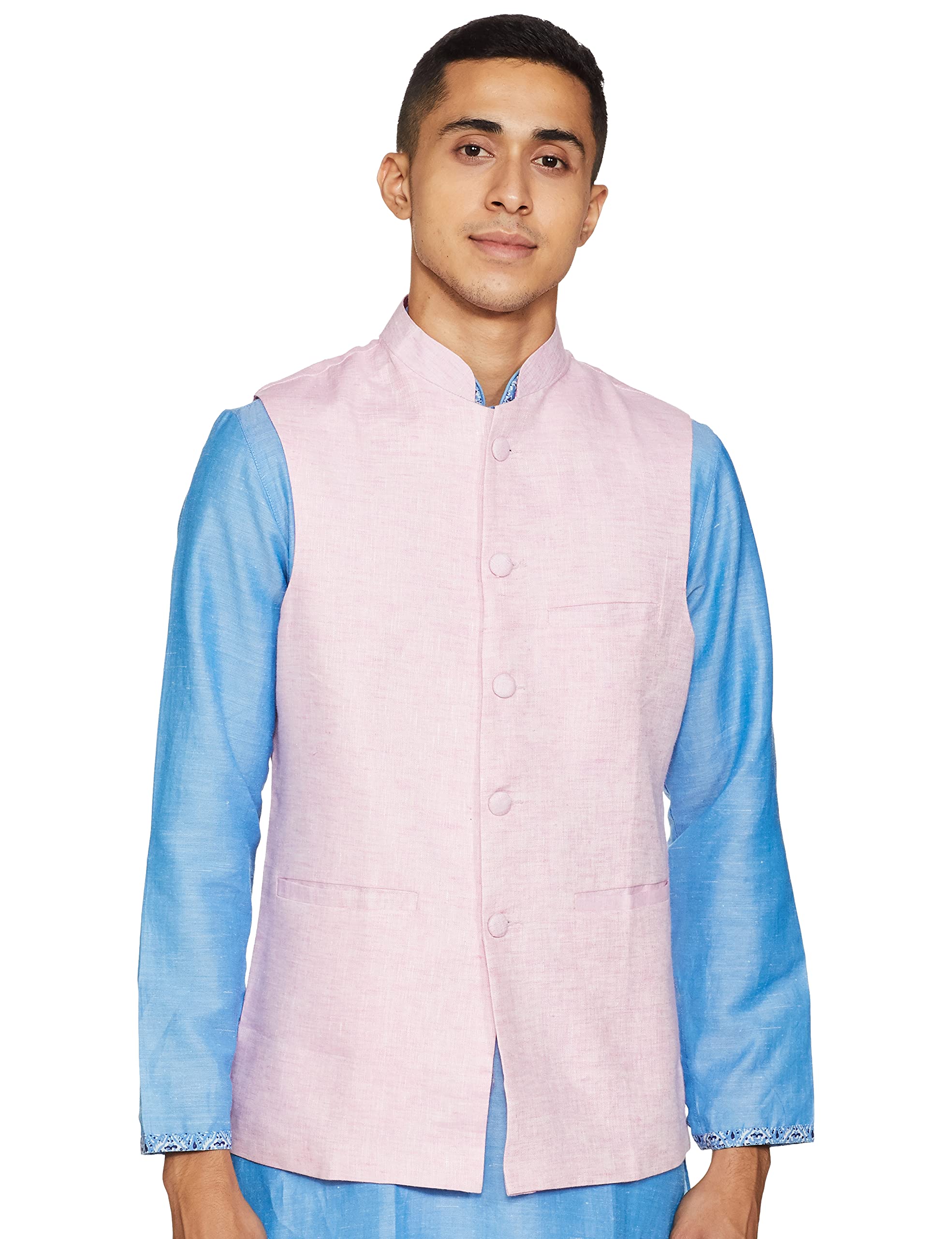 Exotic India Plain Pure Linen Modi Jacket for Men - Breathable & Lightweight Summer Wear - Perfect for Casual Outings, Beach Vacations & Cultural Events