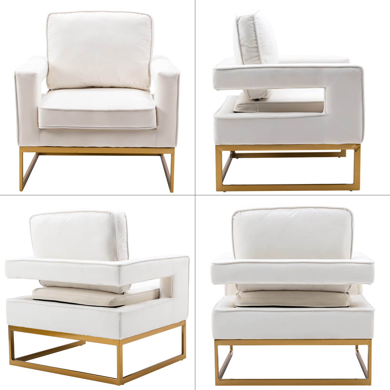 LukeAlon Elegant Velvet Accent Club Chair - Modern Upholstered Armchair with Gold Metal Legs, Comfortable Single Sofa & Reading Chair for Living Room, Bedroom, Office - Soft White Velvet Fabric (Perfect for Cozy Reading Nooks & Lounge Areas)