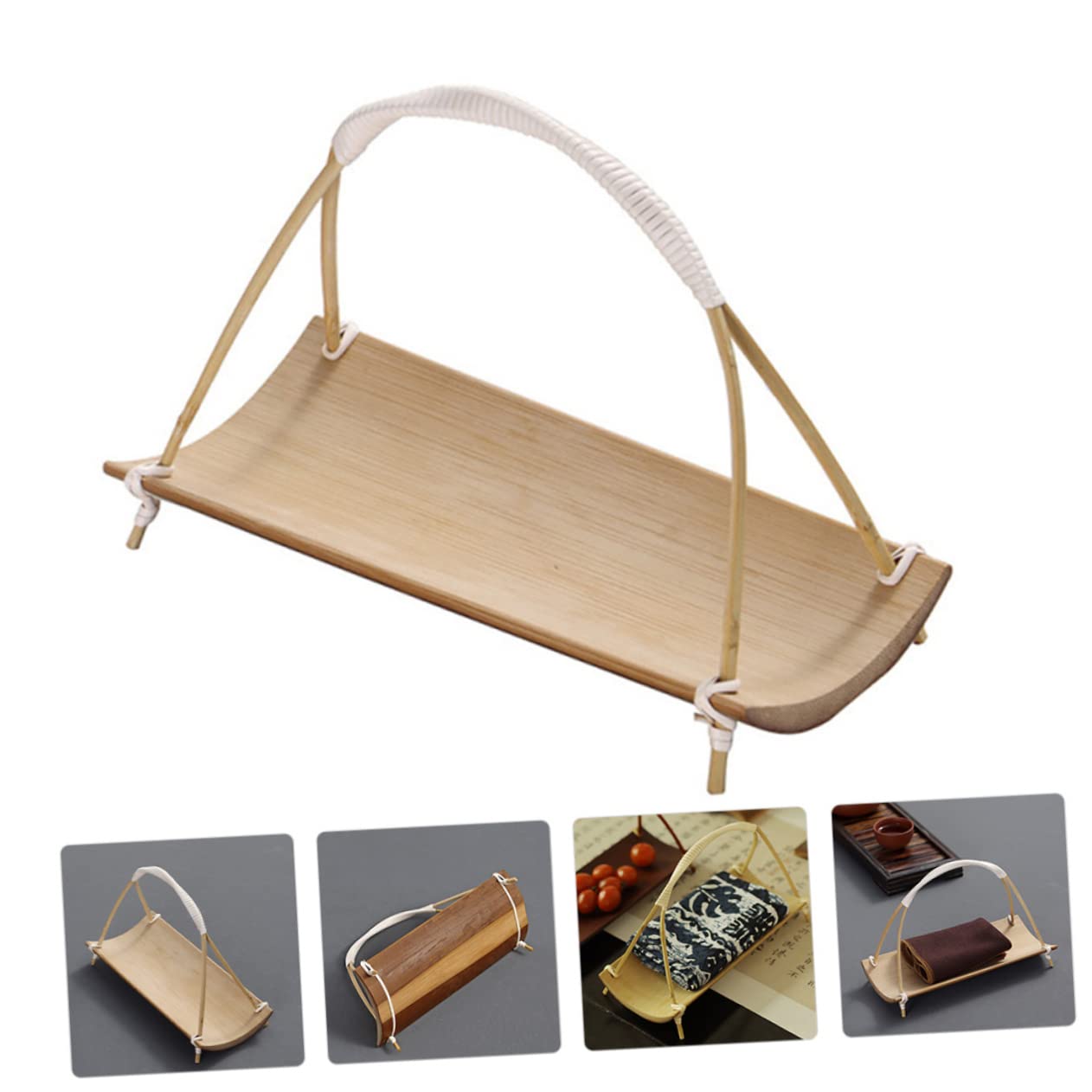 Cabilock Wooden Serving Tray - Bamboo Food Holding Plate for Sushi, Desserts & Napkins | Multi-Purpose Home Tableware for Dining, Kitchen & Party Use
