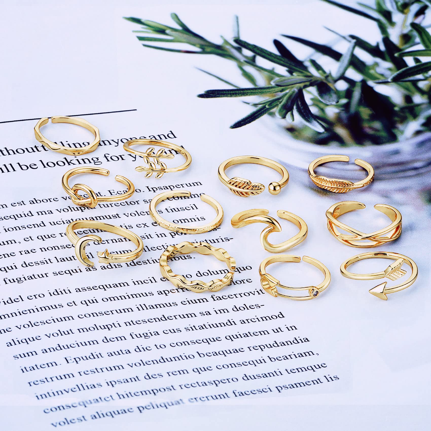 12PCS Adjustable Rings for Women - Silver Arrow Knot Wave Star Moon Open Stackable Thumb Joint Finger Rings Set | Trendy Teen Jewelry for Everyday Wear, Parties & Gifts