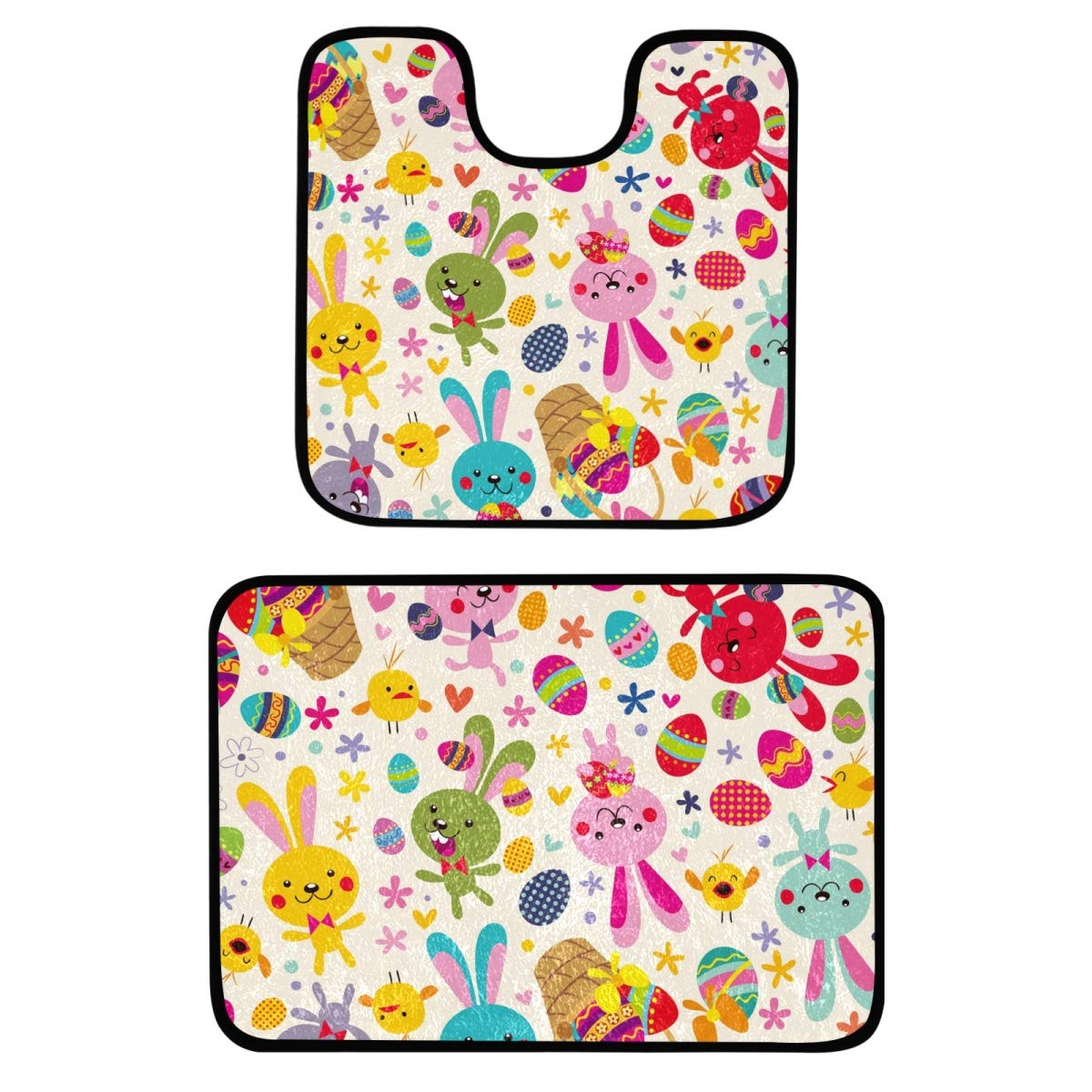 Easter Bunny Bathroom Rug Set - Cute Rabbit Bath Mat for Holiday Decor