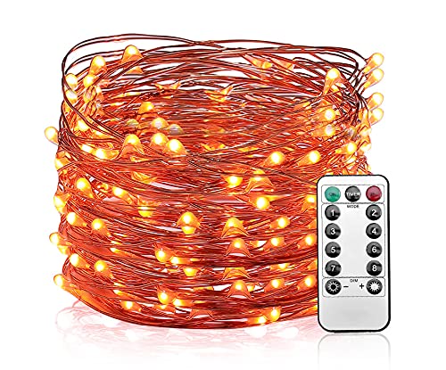 Halloween Pumpkin LED Fairy String Lights - 16.4ft Battery Operated Waterproof Copper Wire Lights with Remote Control & 8 Lighting Modes - Perfect for Halloween Decor, Christmas Tree, Bedroom, Garden, and Party Decorations (Orange)