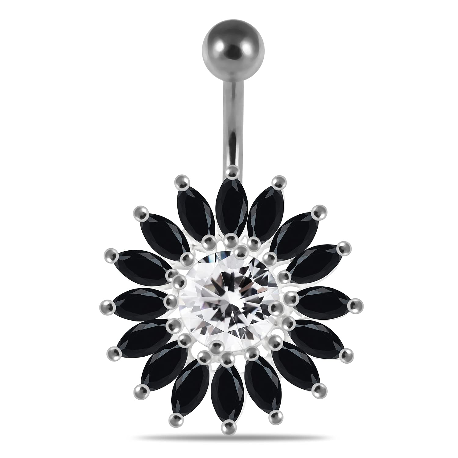 925 Sterling Silver Sunflower Belly Button Ring - Stainless Steel Navel Piercing Jewelry for Women - Perfect for Summer, Beach, and Casual Outfits