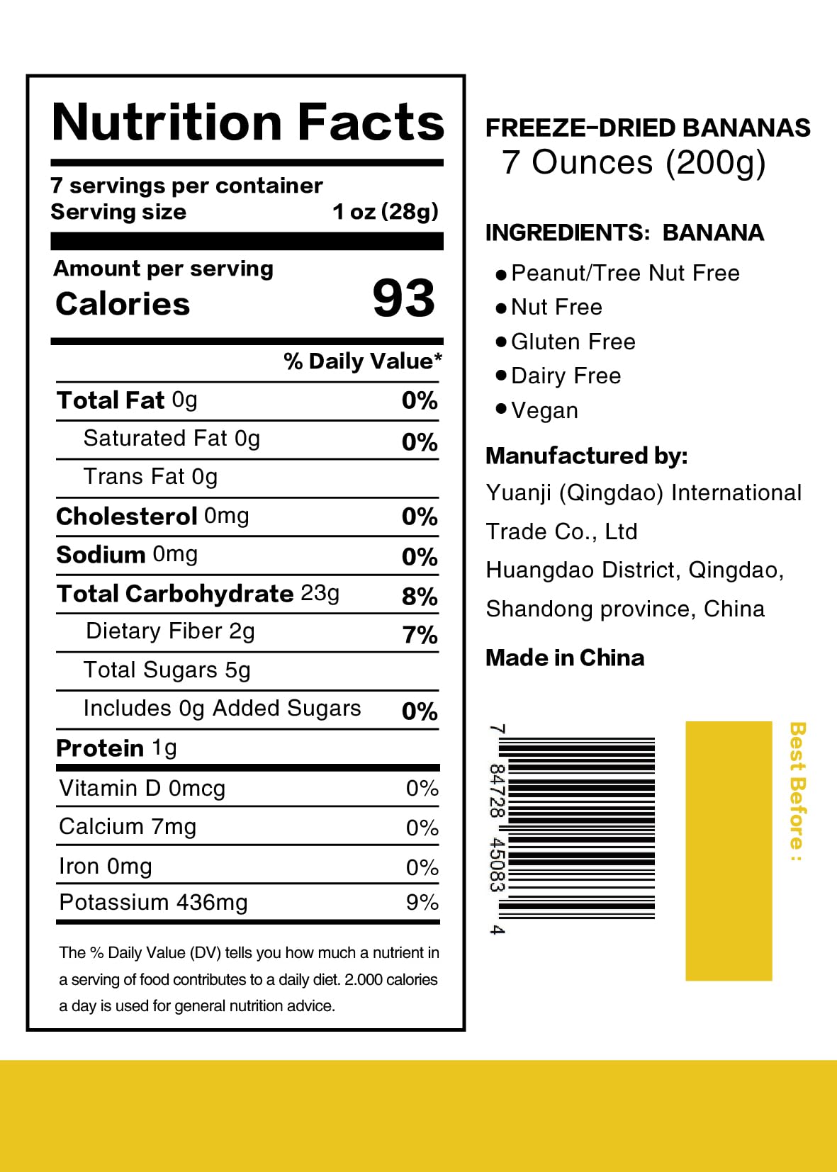 Freeze Dried Banana Slices 7oz | 100% Natural, No Sugar Added, Non-GMO, Vegan Snacks | Healthy Dried Fruit for Kids & Adults | Perfect for Camping, Hiking, Backpacking & School Lunches | Made from Fresh Bananas