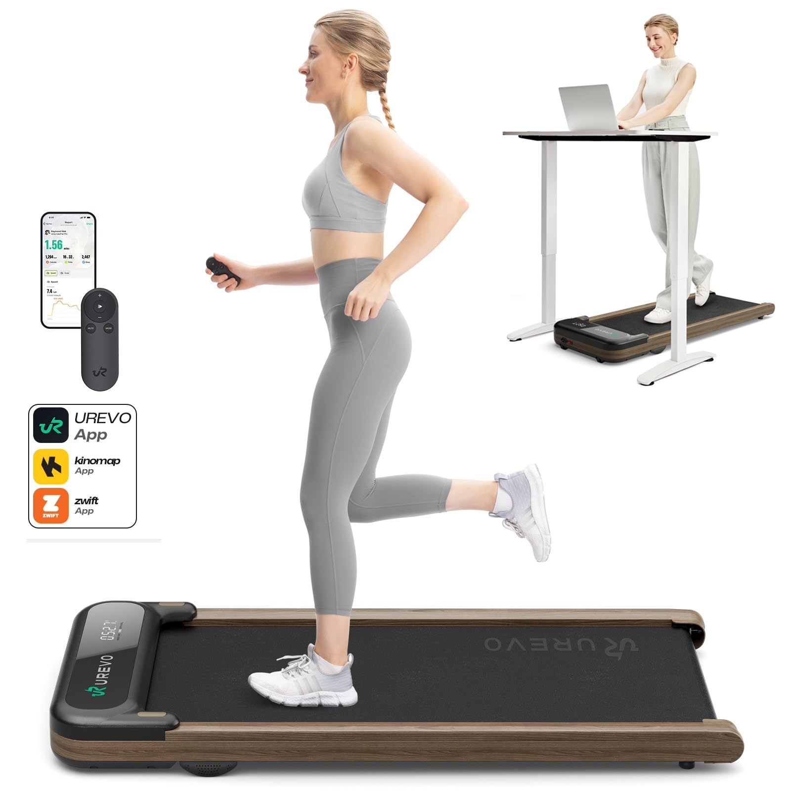 UREVO Under Desk Treadmill - Portable Walking Pad for Home & Office with Double Shock Absorption, Remote Control & LED Display (265 lb Capacity) - Perfect for Work from Home, Small Spaces & Low-Impact Exercise
