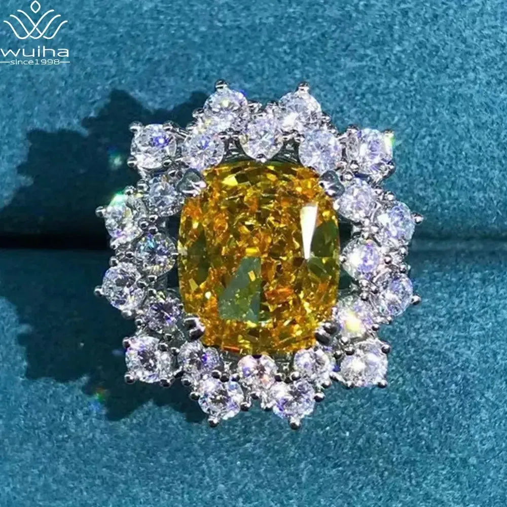 WUIHA 925 Sterling Silver 3EX Cushion Cut 6CT VVS D Color Moissanite Engagement Ring | Custom Wedding Jewelry for Brides & Proposals | Perfect for Anniversaries & Special Occasions