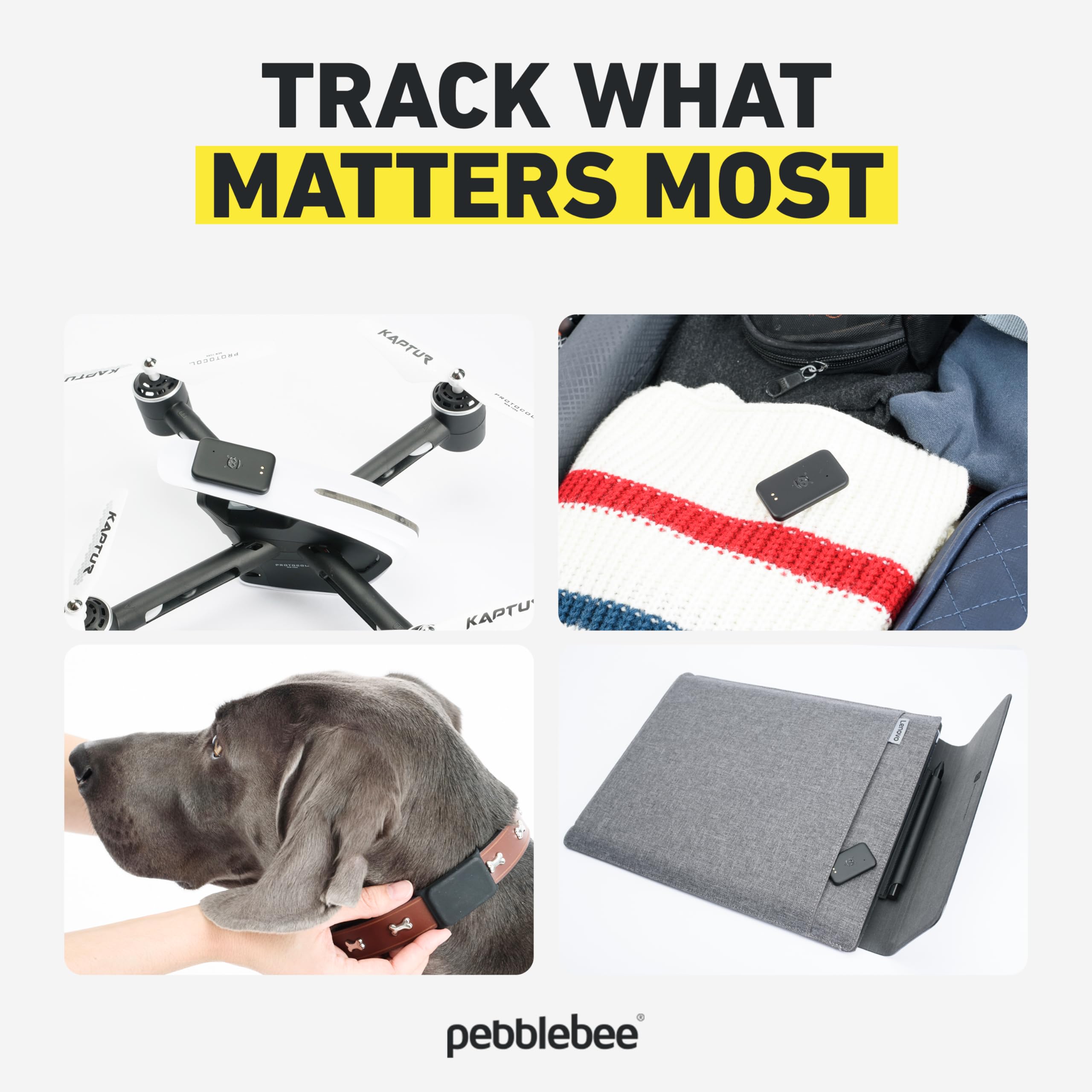 Pebblebee Tracker - Rechargeable Mini Bluetooth Item Finder for Keys, Wallets & Luggage | 8-Month Battery Life | Works with iOS Find My & Android Smartphones | LED Light & Sound Alerts | Perfect for Travel, Office & Daily Essentials Tracking