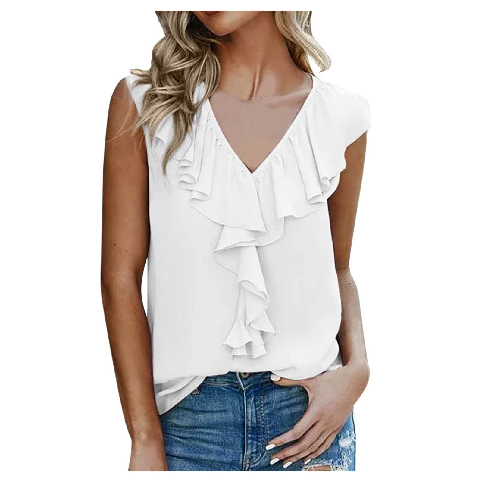 Women's Loose Zip Blouse - V Neck Summer Off Shoulder Casual Tunic Sleeveless Top | Perfect for Beach Outings, Date Nights & Summer Vacations
