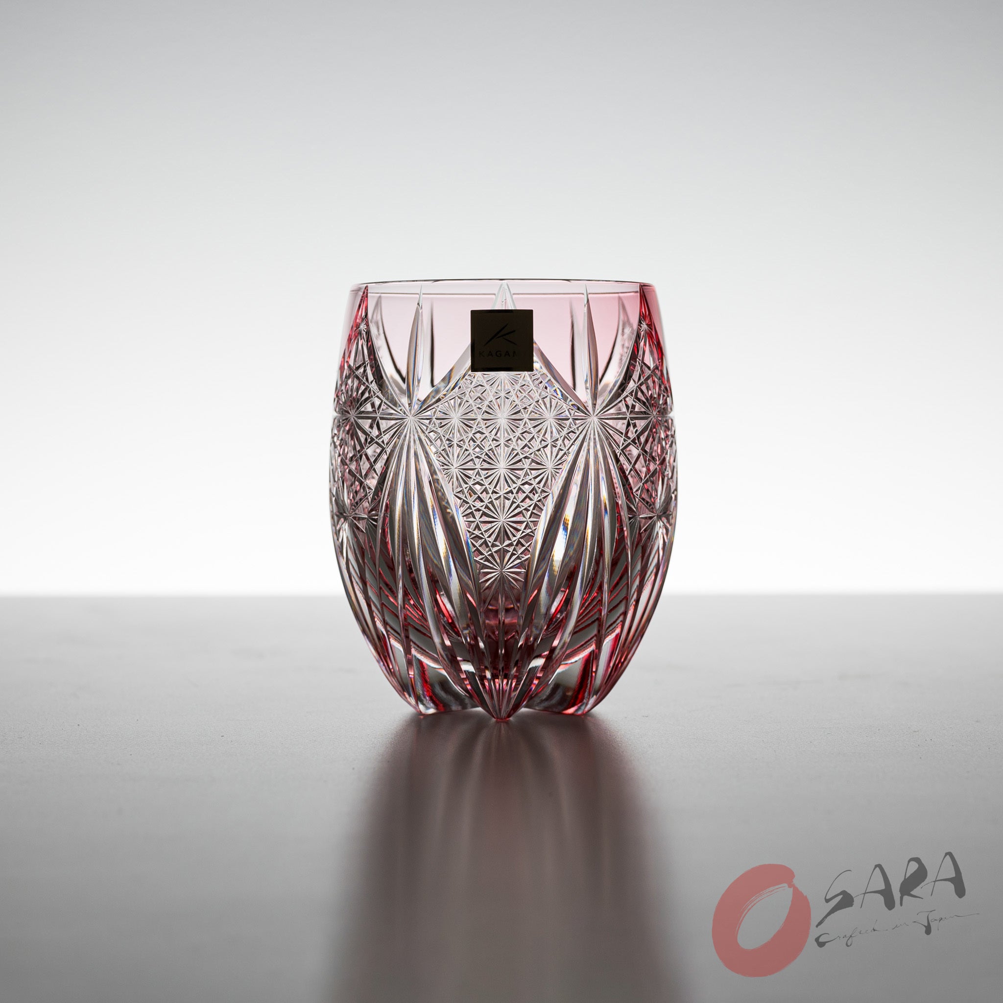 Premium KAGAMI Crystal Round Rock Glass - Subaru Pink / 昴 - Elegant Whiskey Tumbler for Cocktails, Bourbon & Home Bar Decor