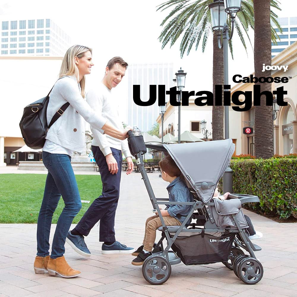 Joovy Caboose Ultralight Graphite Stroller - Sit and Stand Tandem Double Stroller in Black | Perfect for Siblings, Twins & Urban Adventures