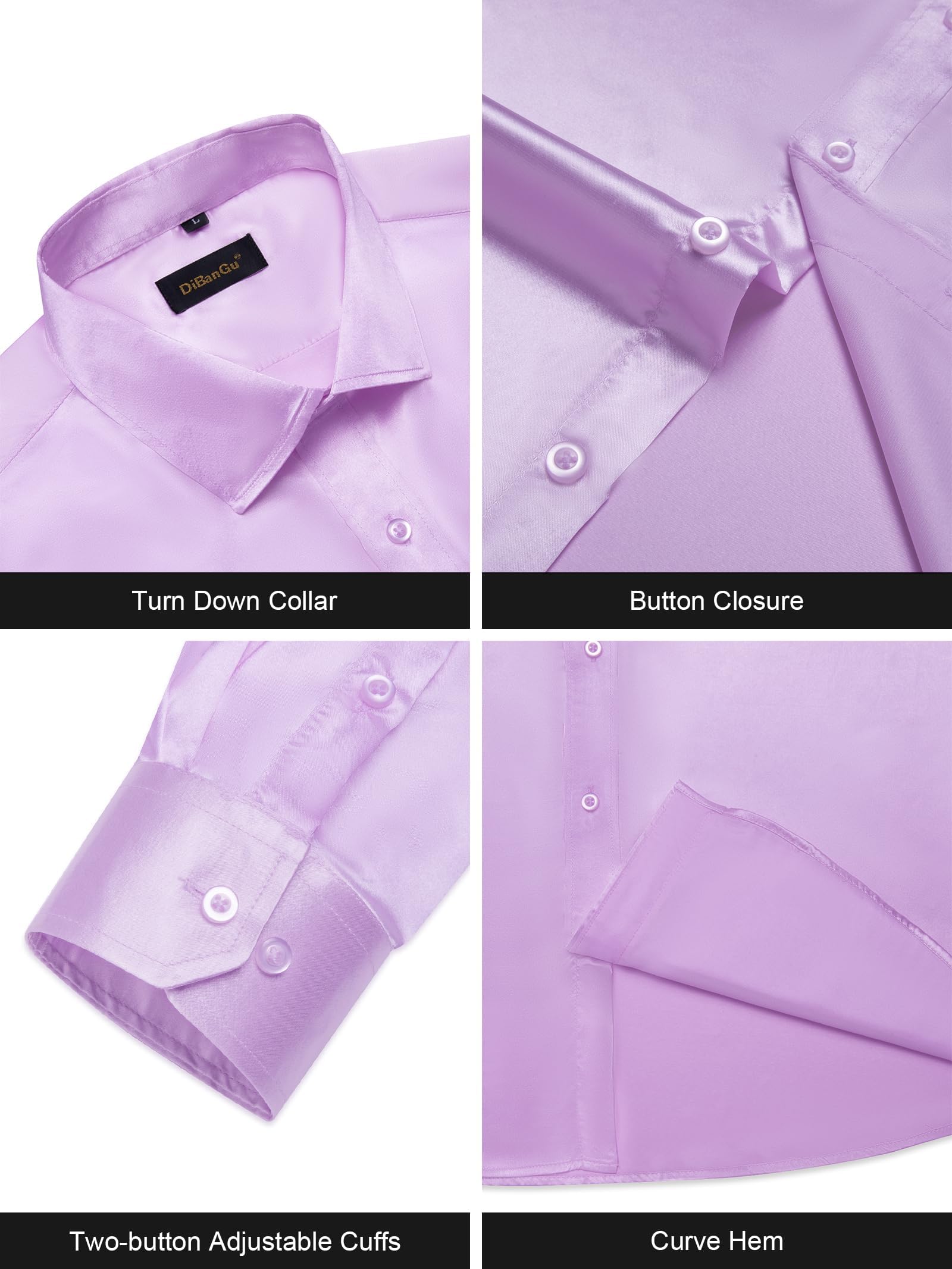 Men's Satin Shiny Long Sleeve Button Down Dress Shirt - Solid Color Regular Fit Formal Shirt with Pocket for Wedding, Party & Business Occasions | Office Wear, Date Night & Special Events Attire