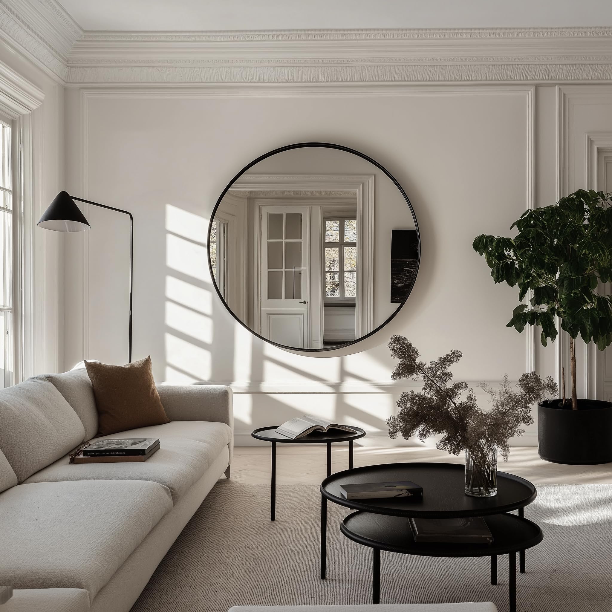 48 Inch Round Wall Mirror - Large Circle Mirror for Bathroom, Living Room, Bedroom, Vanity & Entryway - Perfect for Home Decor & Makeup Area Lighting
