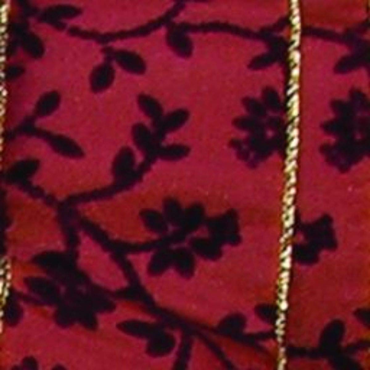 Red Black Floral Wired Ribbon 2x20yds for DIY Crafts & Gifts