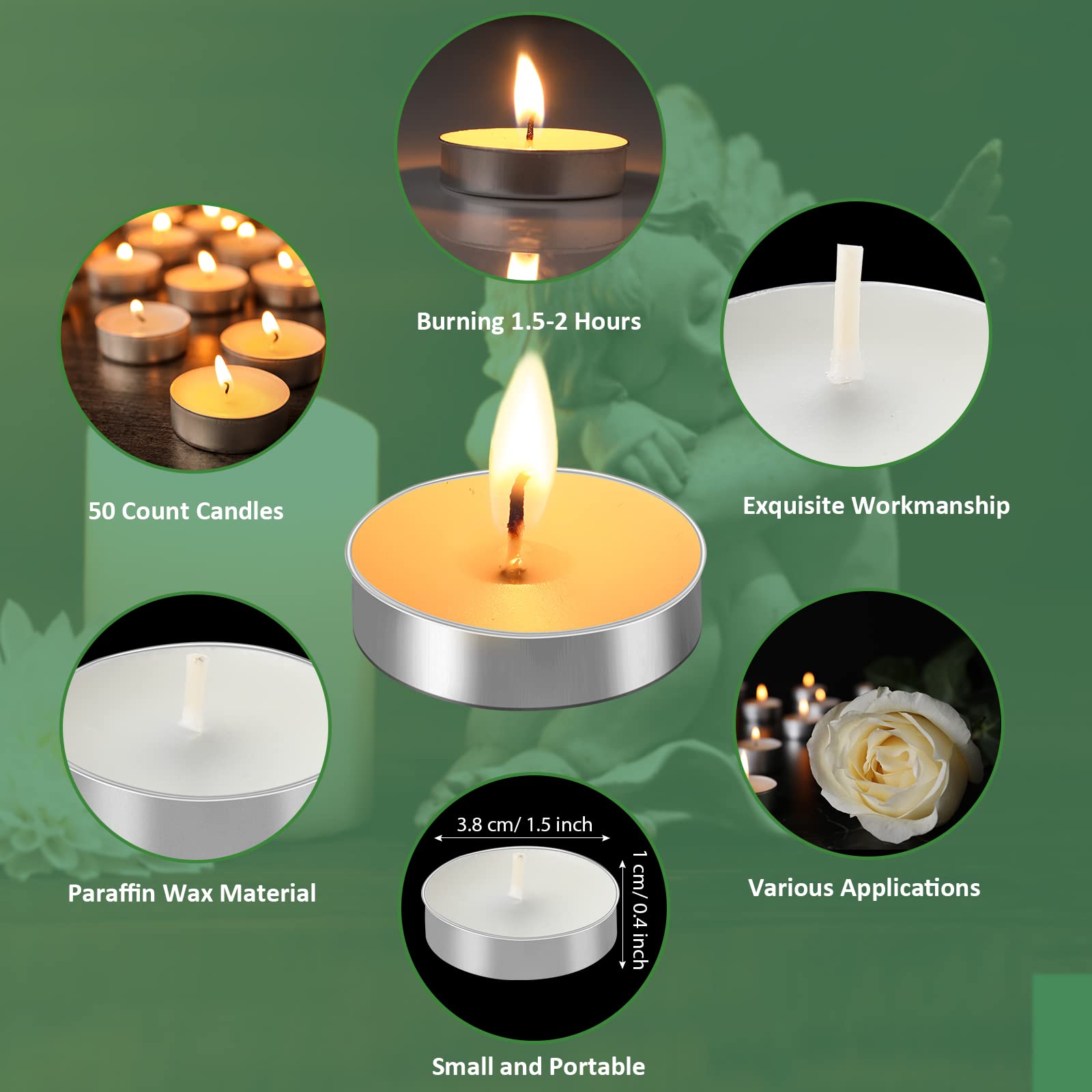 50-Pack Memorial White Unscented Tealight Candles with Condolence Cards & Organza Bags - Funeral Party Favors, Sympathy Gifts for Celebration of Life Decorations - Perfect for Memorial Services, Candlelight Vigils & Remembrance Events