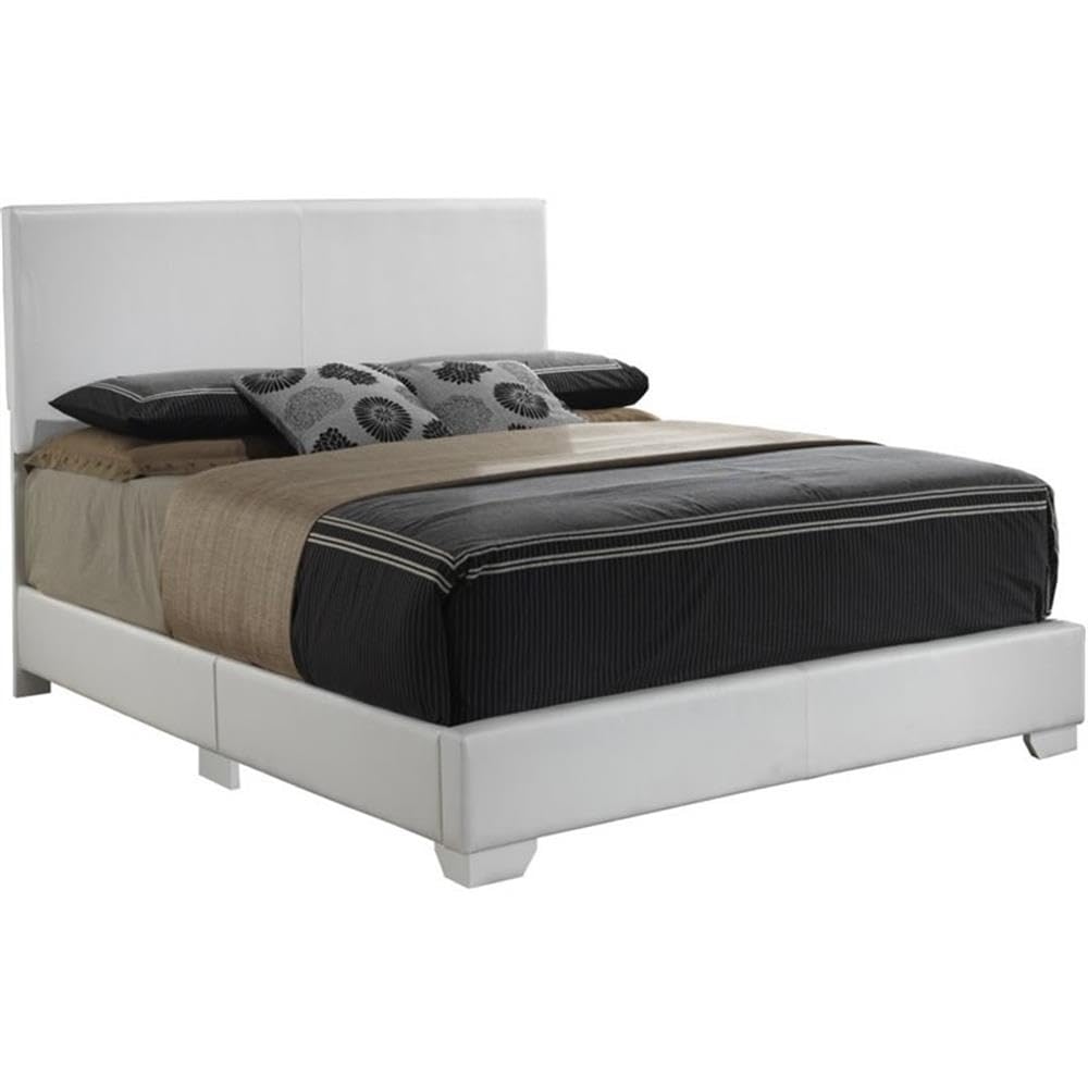 Glory Furniture Aaron Faux Leather Upholstered Queen Size Bed Frame in White - Modern Bedroom Furniture for Master & Guest Rooms
