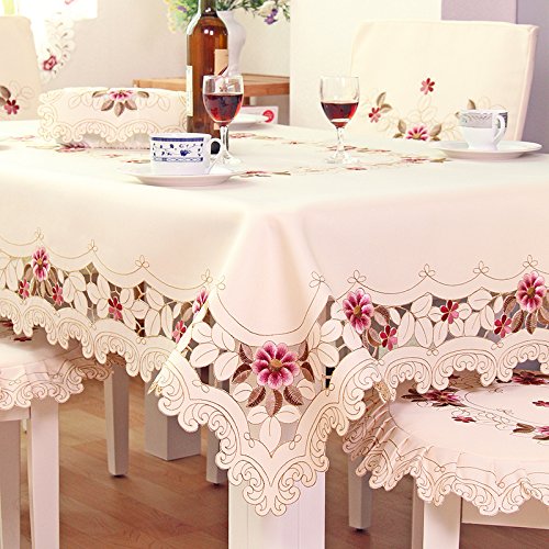 Handmade European Rustic Tablecloth - Rectangular Lace Hollow Out Table Cover for Dining Room, Kitchen, Wedding & Party Decor